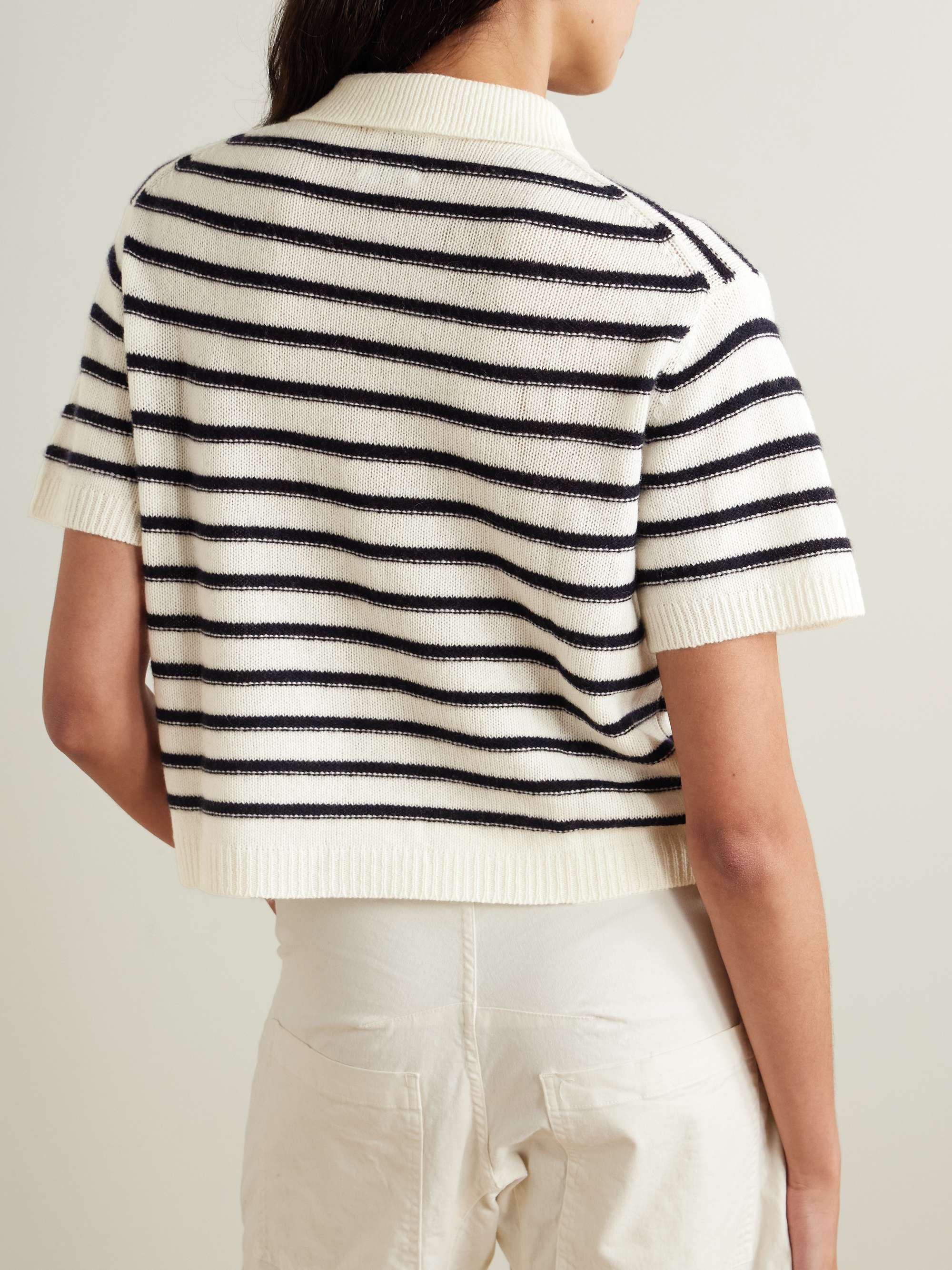 Striped wool and cashmere-blend polo sweater view