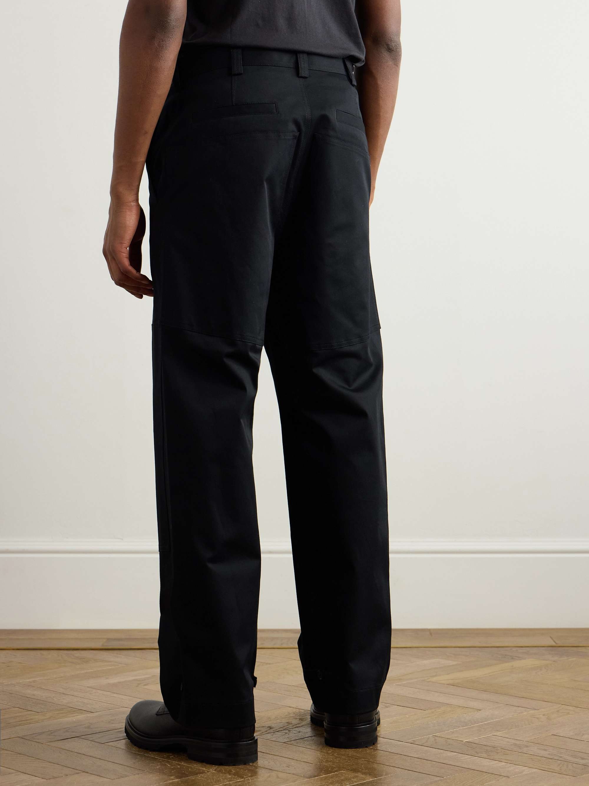 Straight-Leg Logo-Appliquéd Paneled Cotton-Blend Gabardine Trousers view