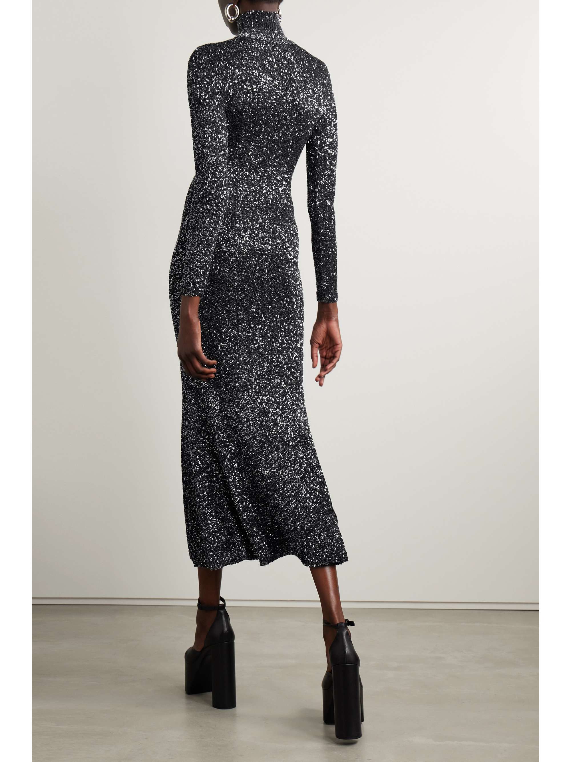 Sequined stretch-knit turtleneck maxi dress view