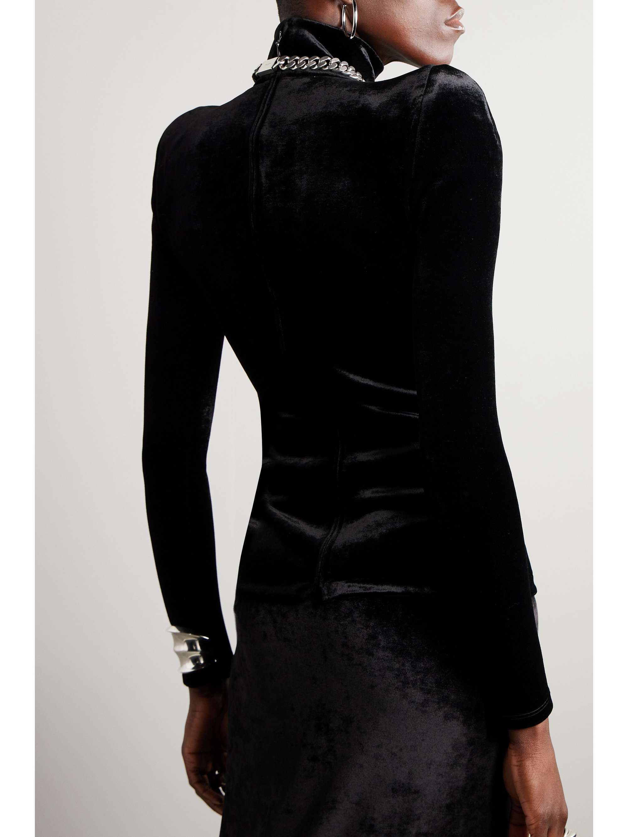 Stretch-velvet turtleneck top view