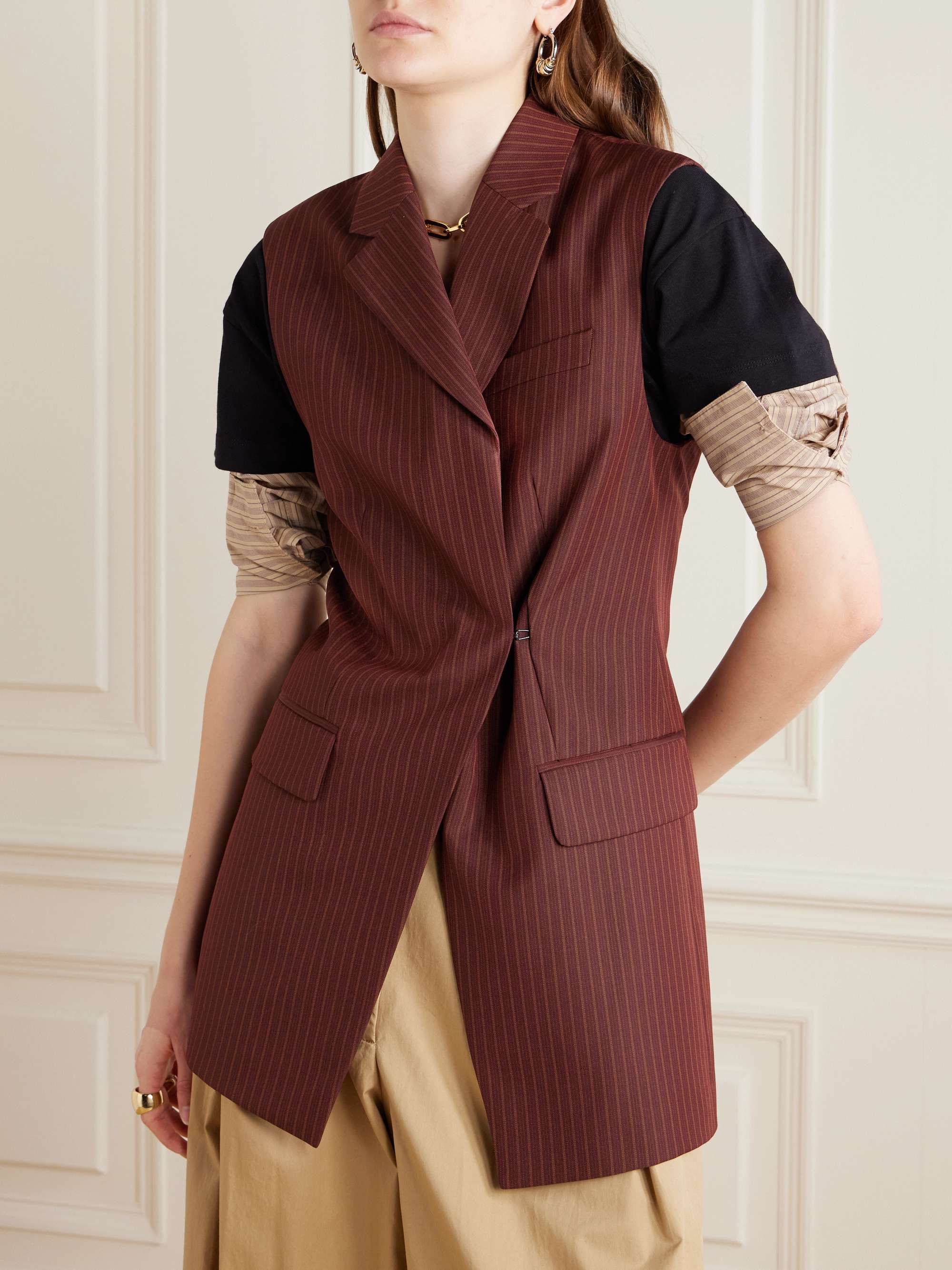 Striped wool-blend twill vest view