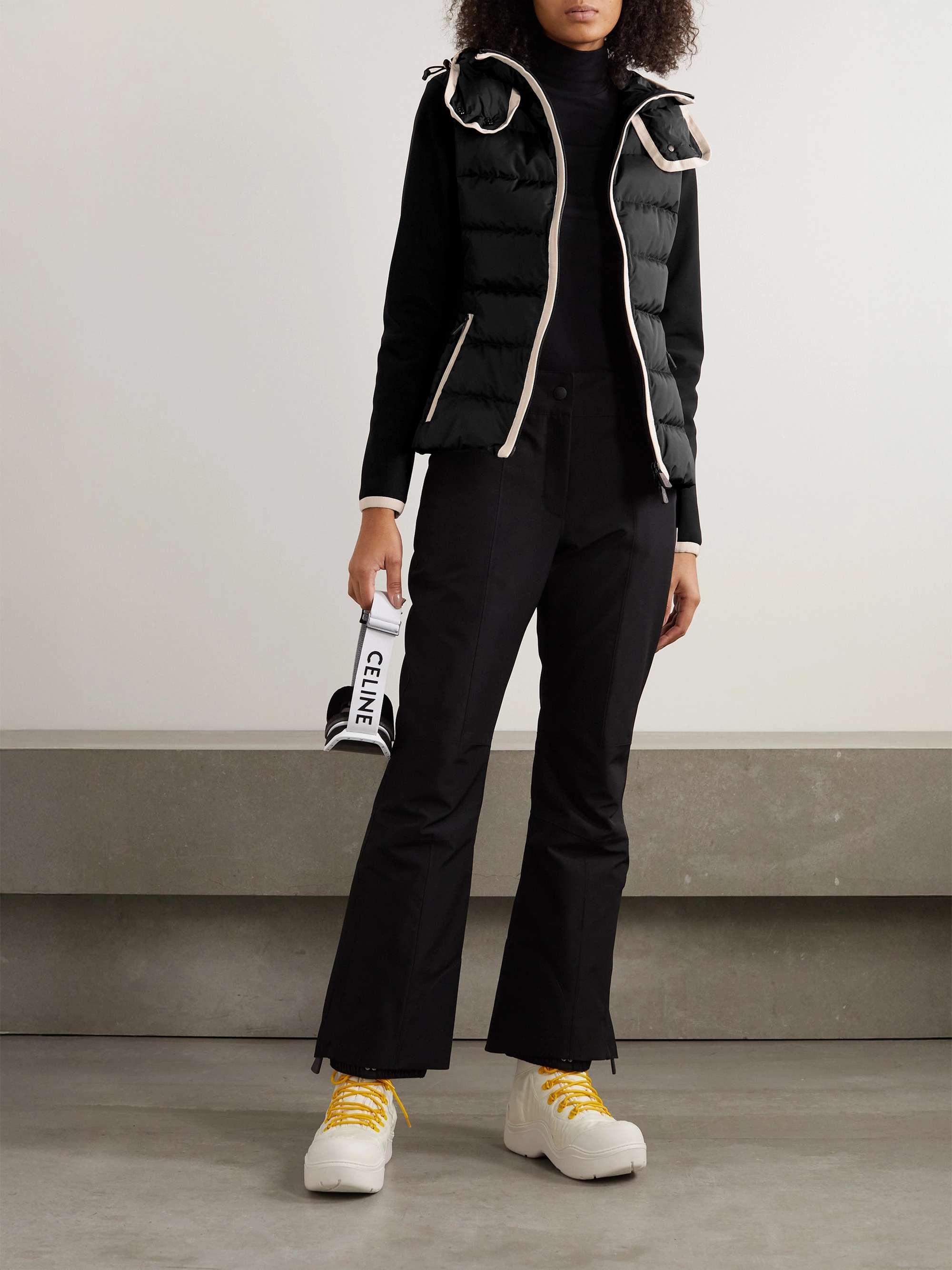 Hooded paneled twill and quilted stretch-shell down jacket view