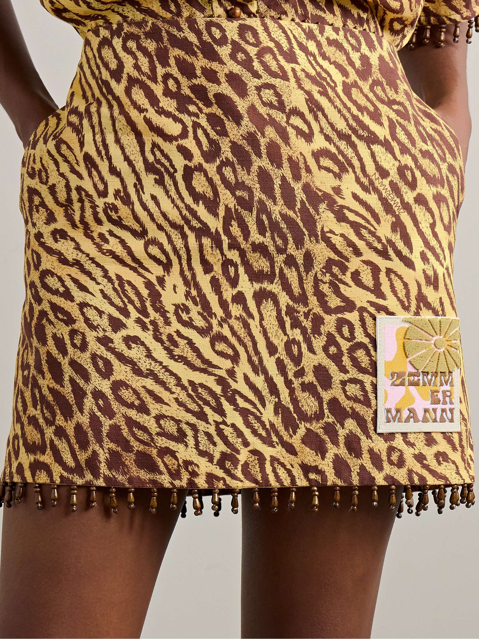 Coco bead-embellished appliquéd leopard-print cotton mini skirt view