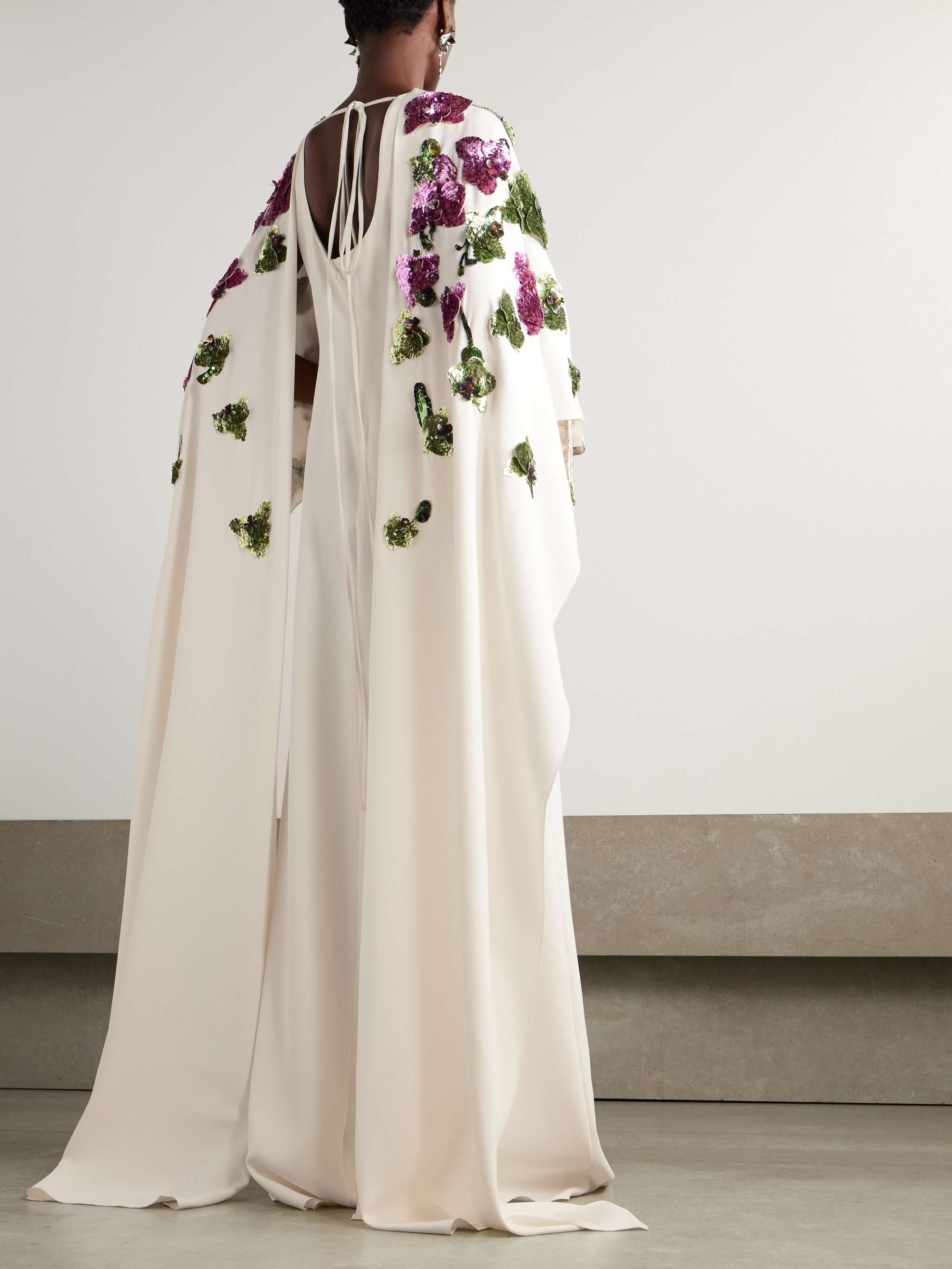 Cape-effect sequin-embellished stretch-silk georgette gown view