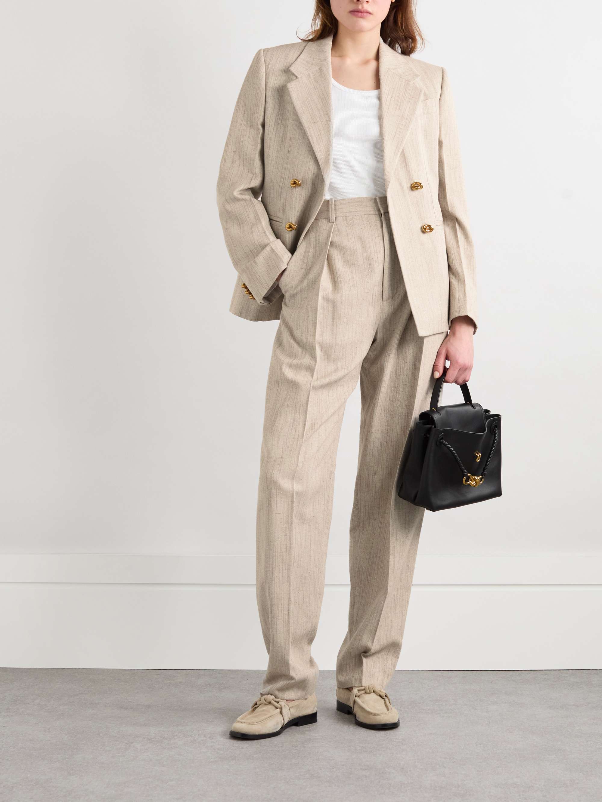 Pleated canvas tapered pants view