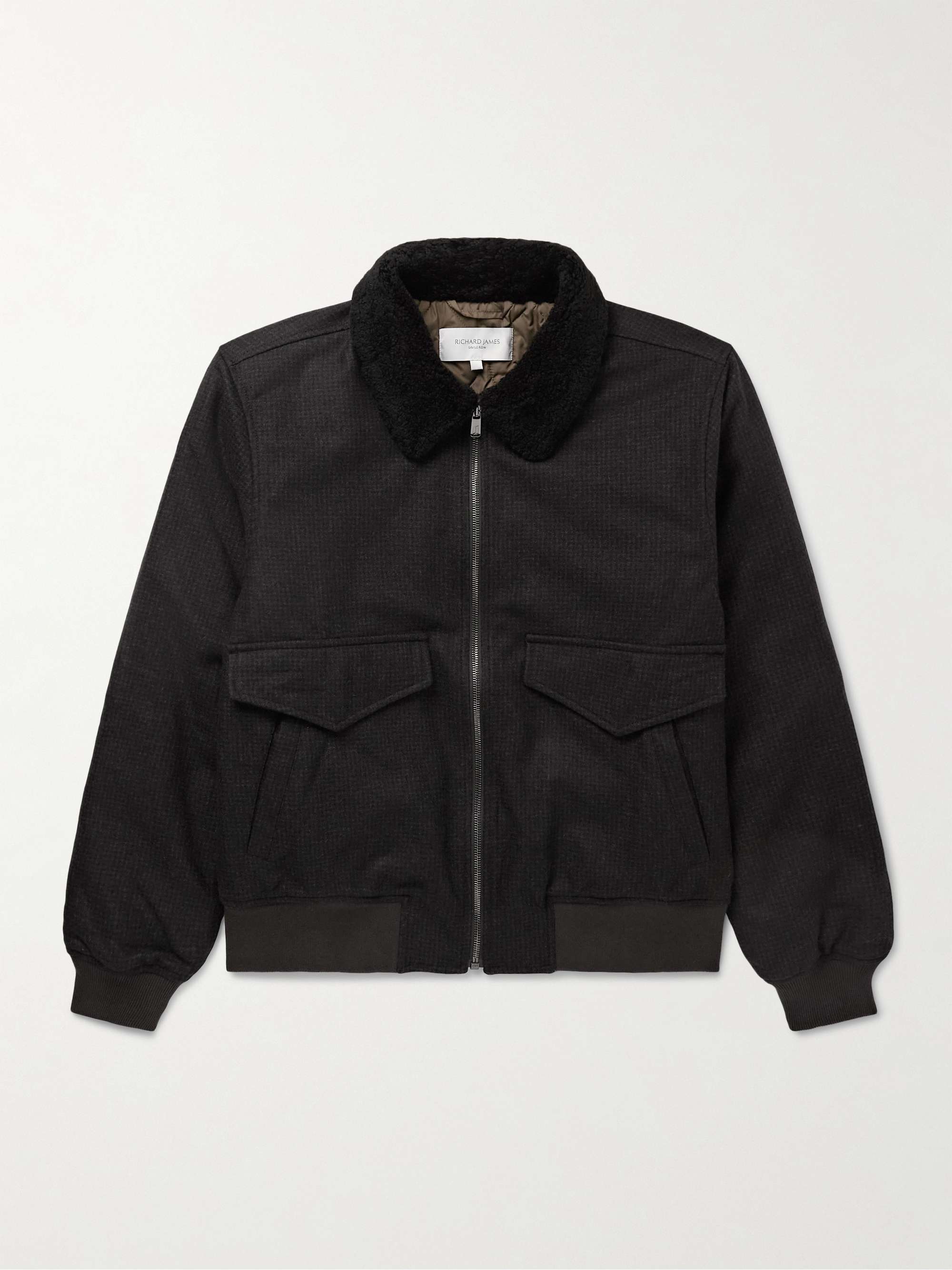 Shearling-Trimmed Puppytooth Virgin Wool-Flannel Blouson Jacket view
