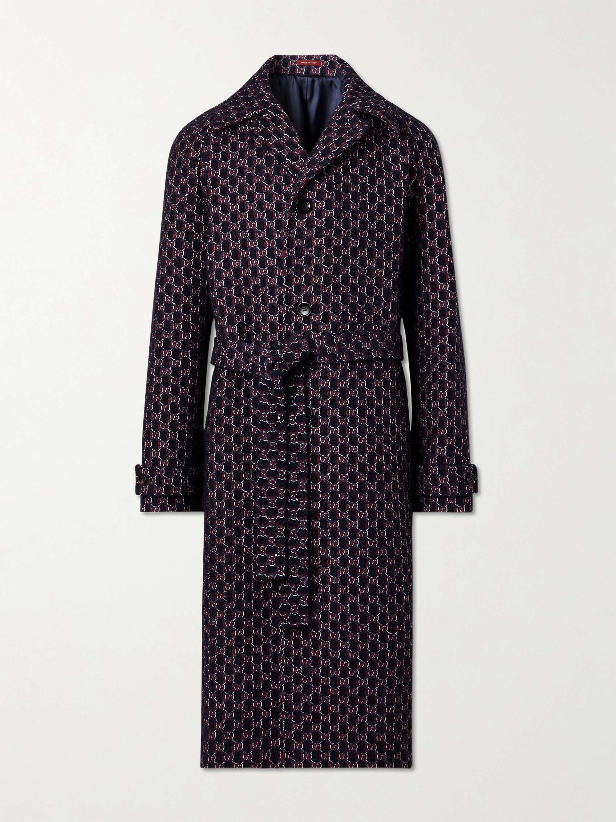 Belted Logo-Embroidered Wool-Blend Bouclé Coat view