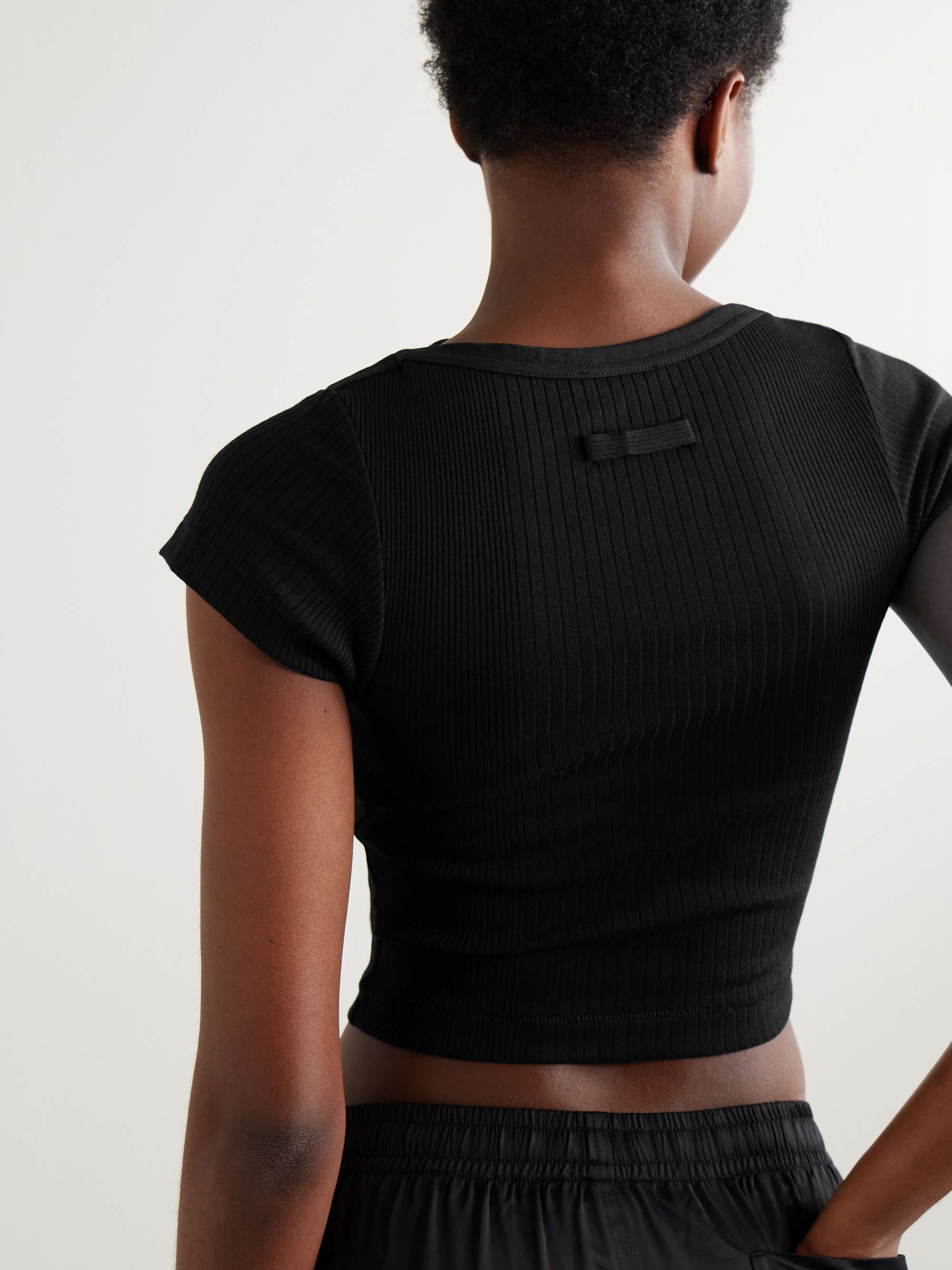 Cropped appliquéd ribbed cotton T-shirt view