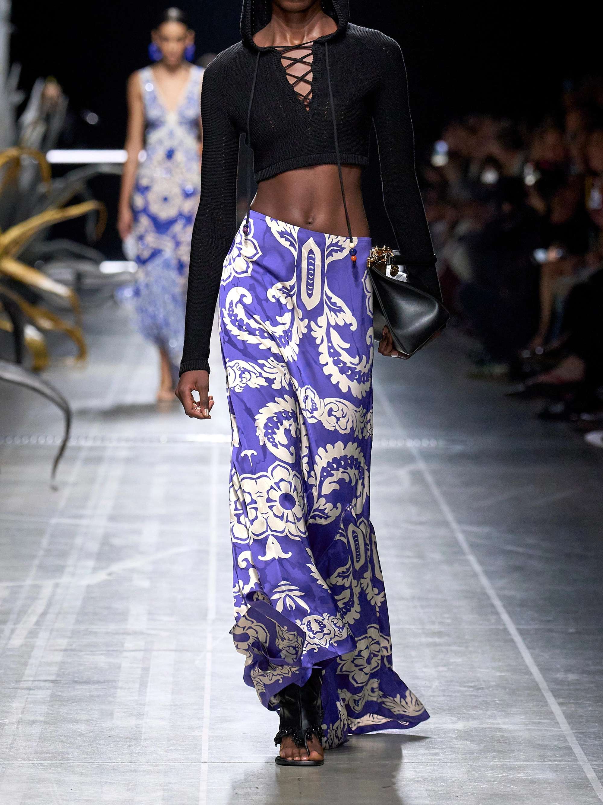 Asymmetric printed satin maxi skirt view