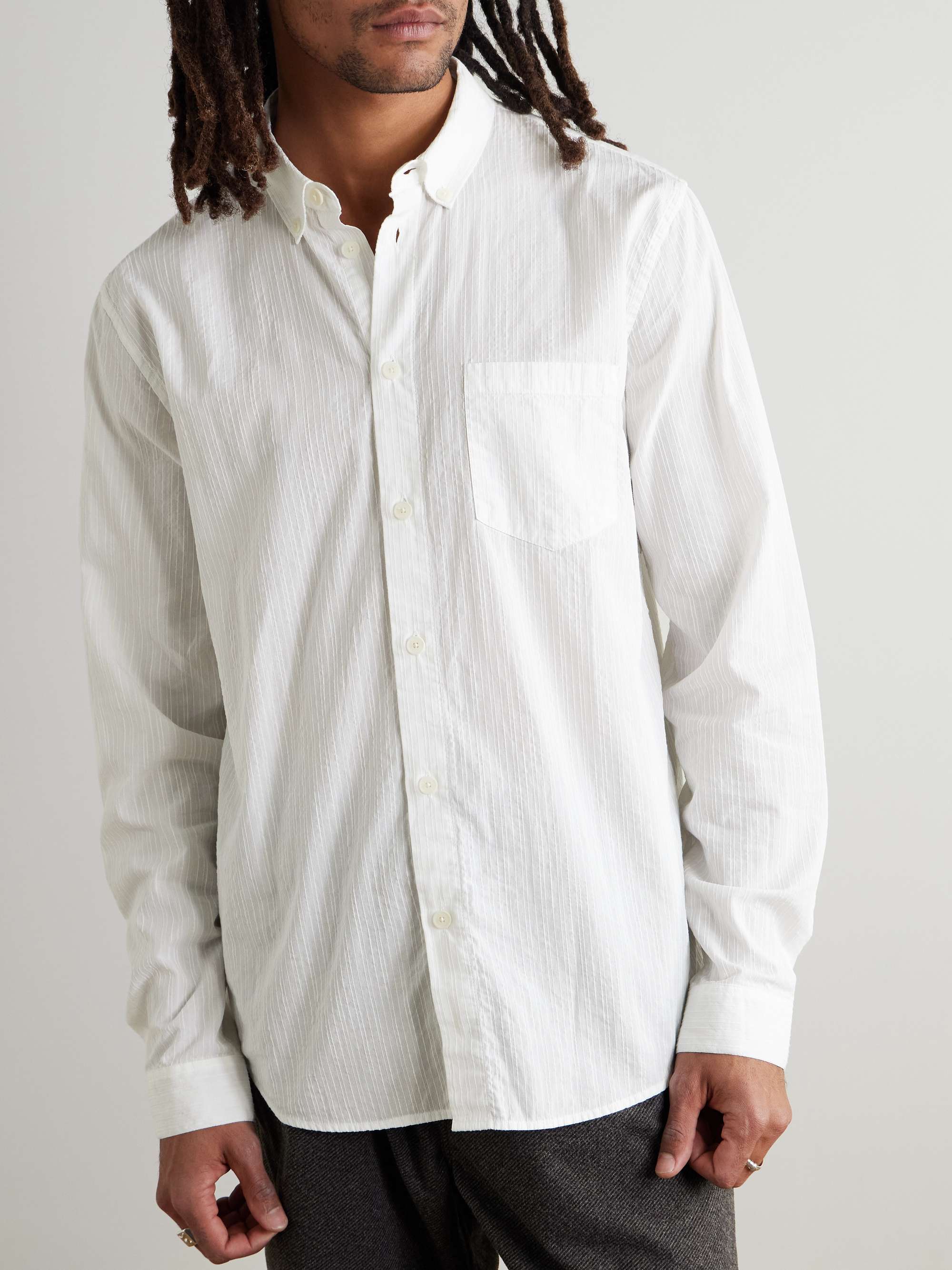 Anniversary Button-Down Collar Embroidered Cotton-Gauze Shirt view