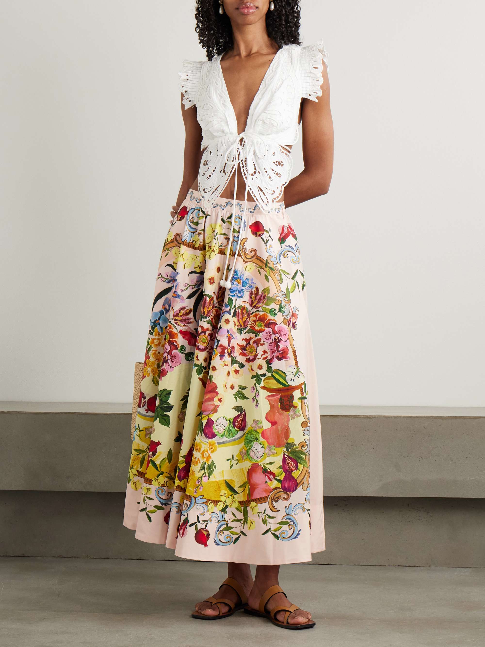 Garden Terrace pleated printed cotton-poplin midi skirt view