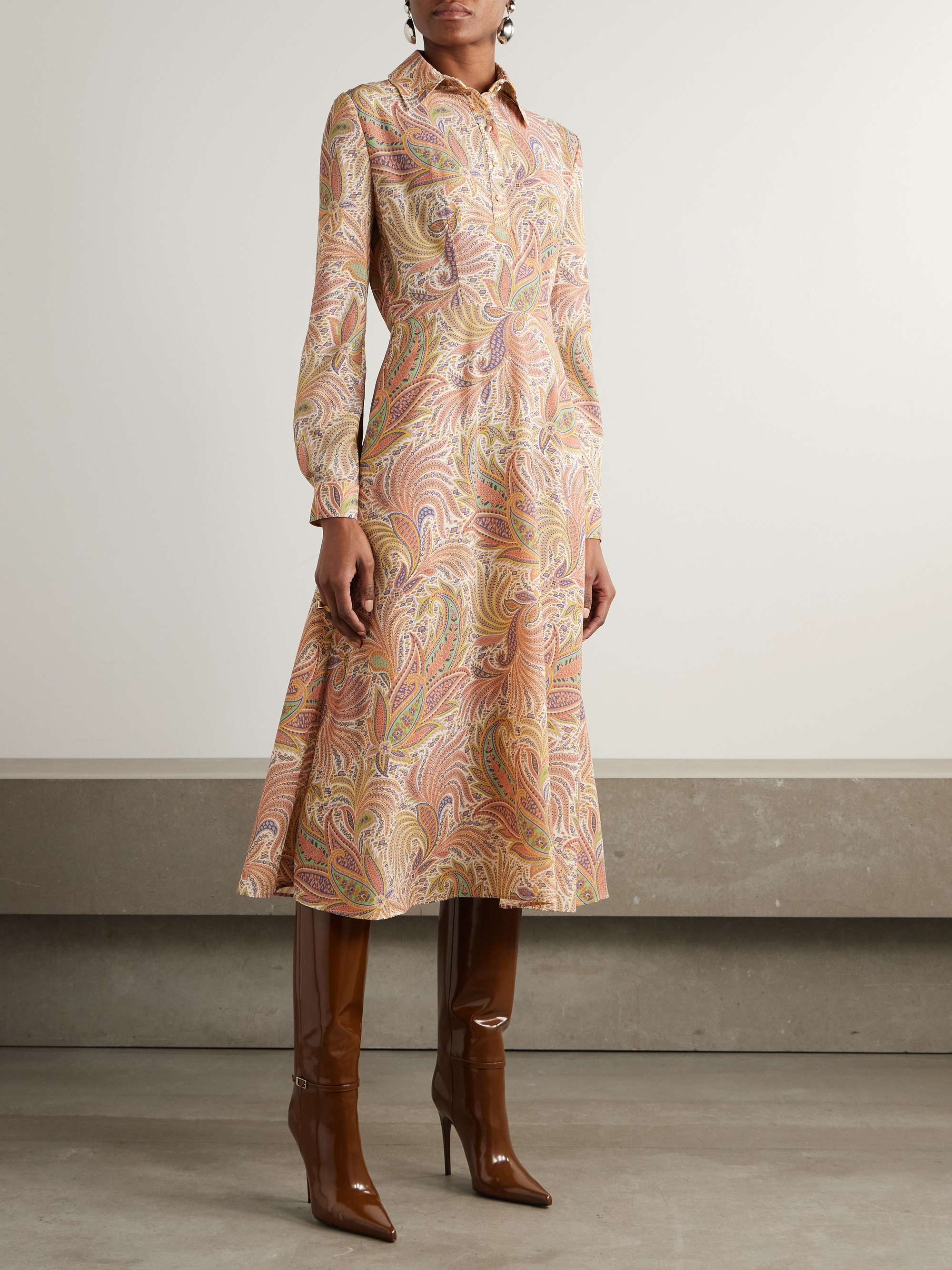 Printed stretch-crepe midi dress view