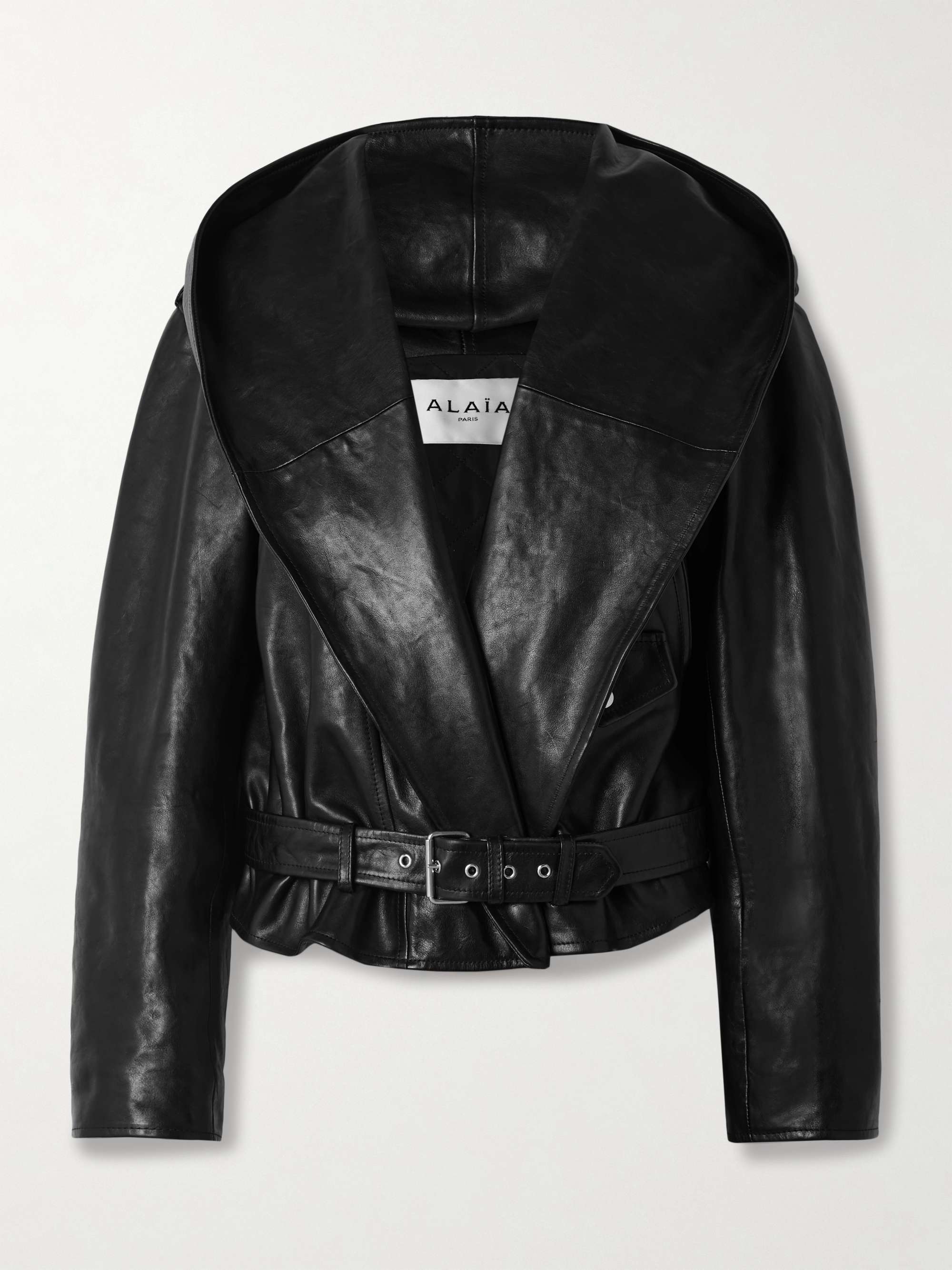 Hooded leather biker jacket view