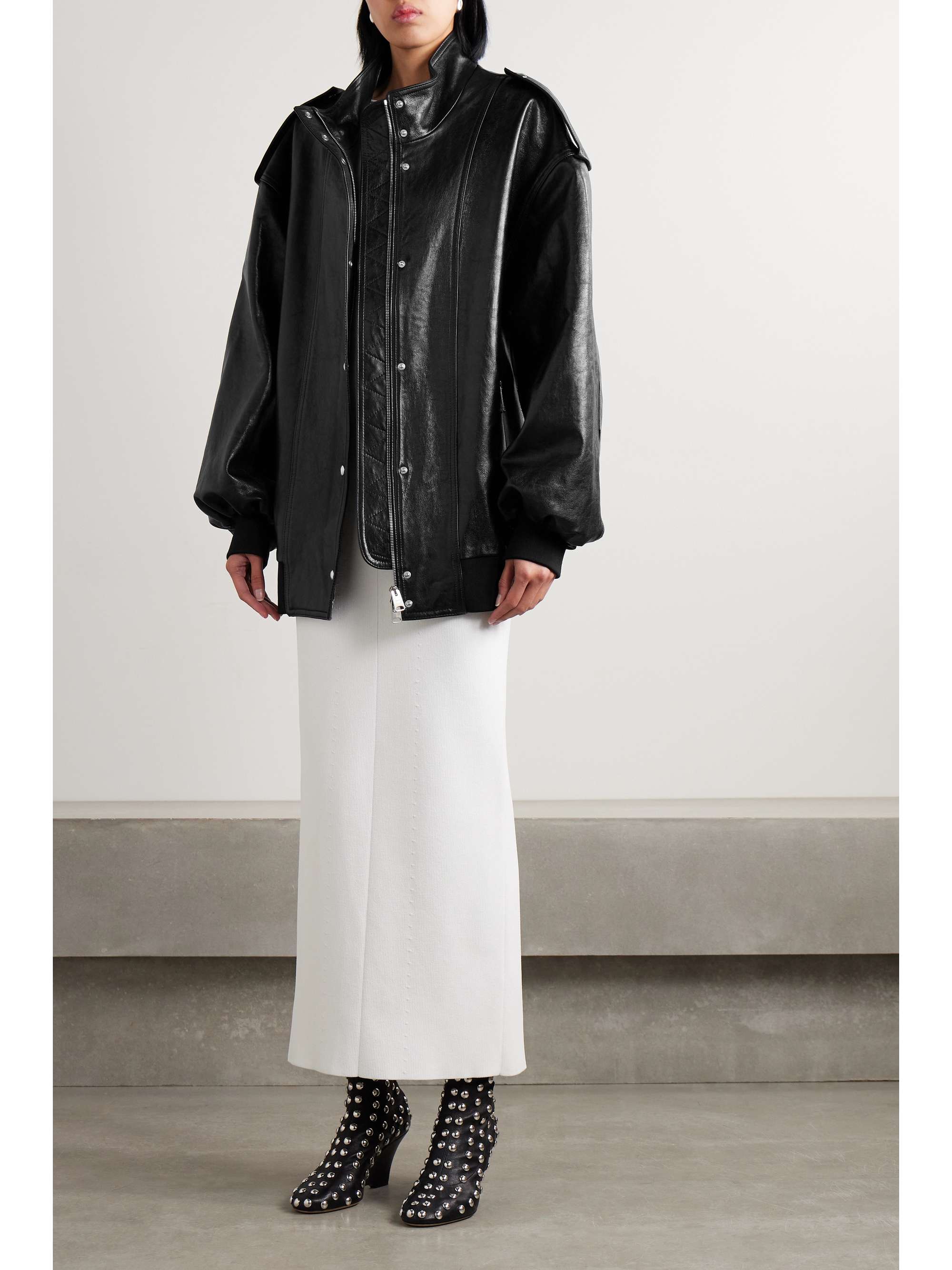 Farris oversized paneled leather bomber jacket view