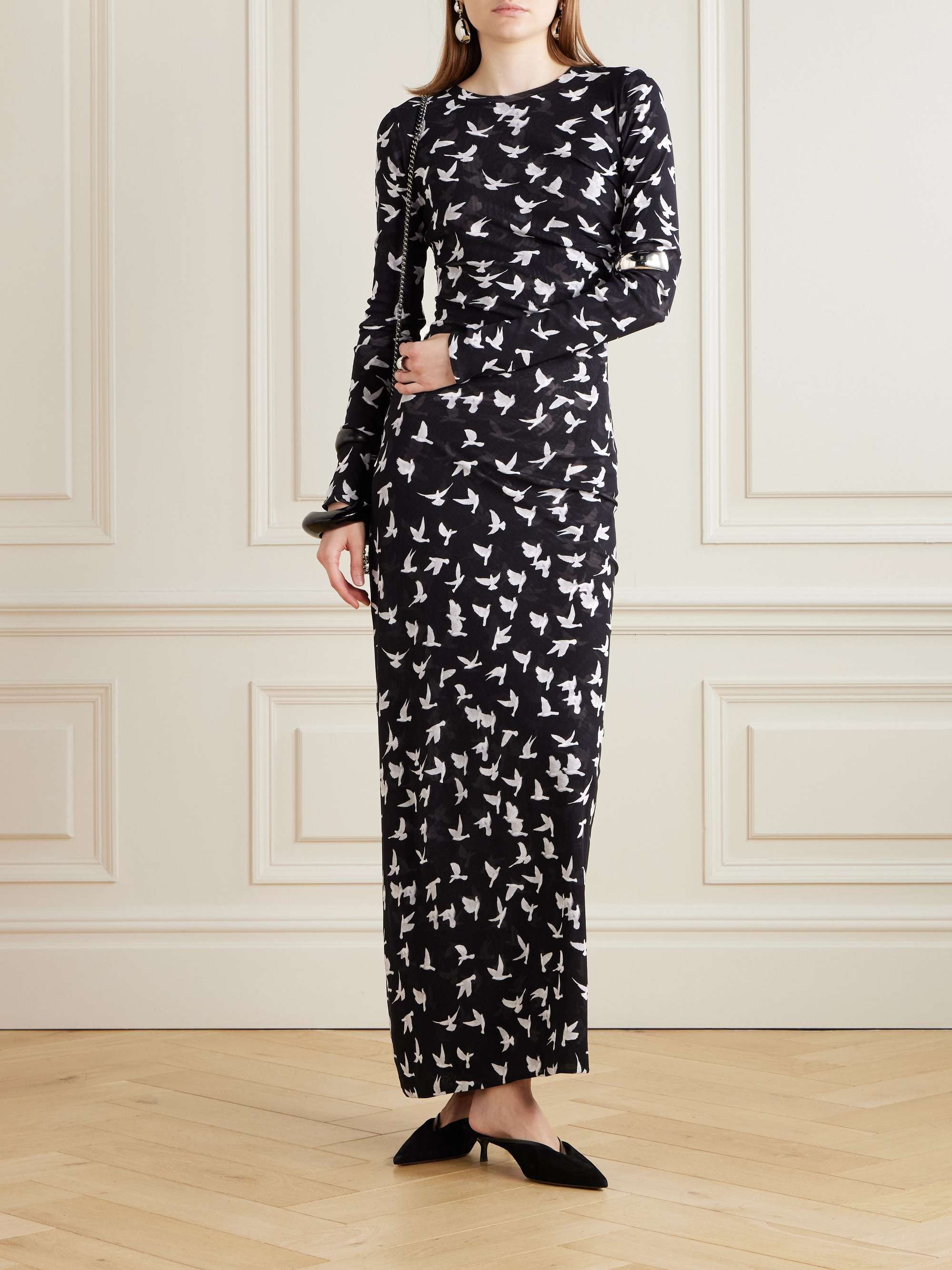 Printed stretch-tulle maxi dress view