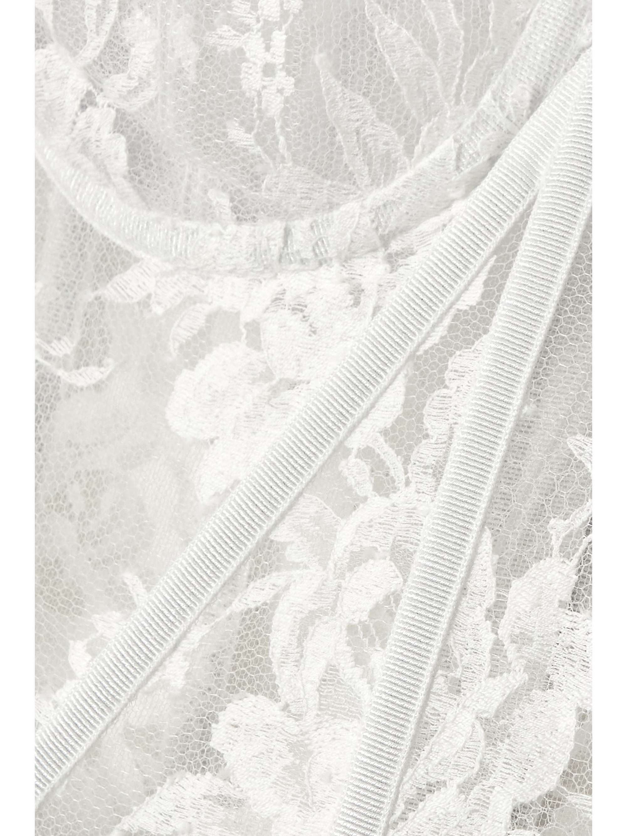 Grosgrain-trimmed lace bustier top view