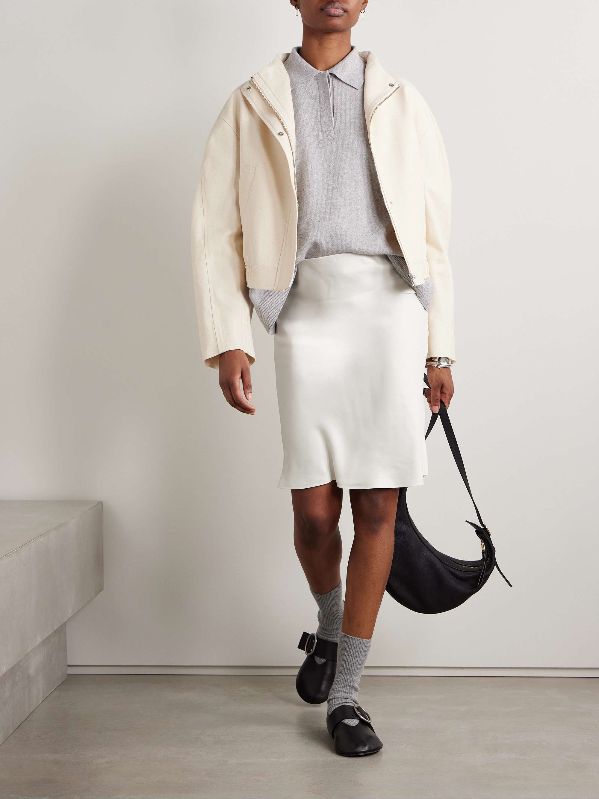Nola silk chiffon-trimmed satin midi skirt view