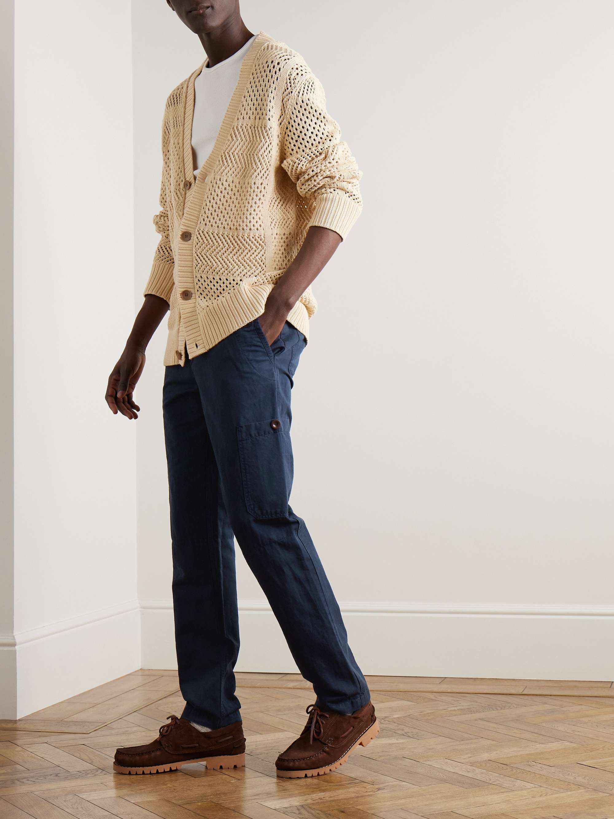 Samuel Straight-Leg Garment-Dyed Cotton and Linen-Blend Twill Cargo Trousers view