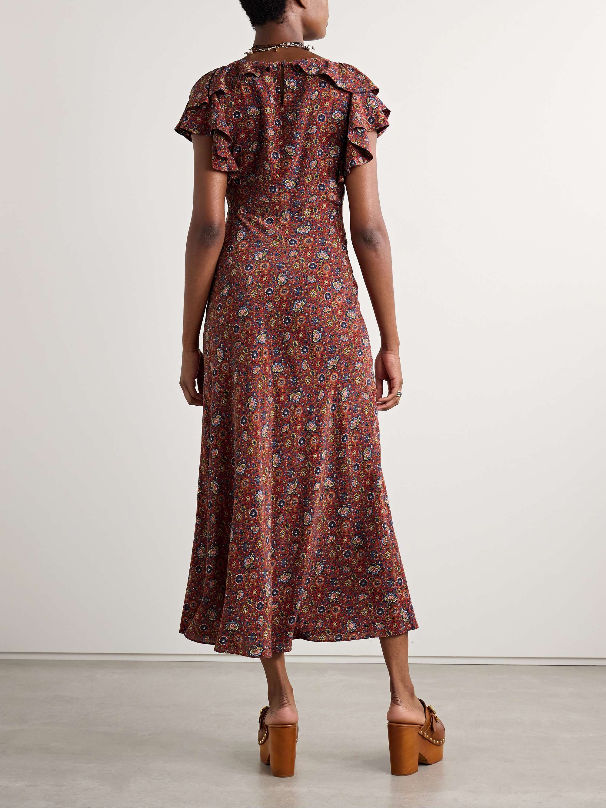 Beatriz ruffled printed silk crepe de chine midi dress view