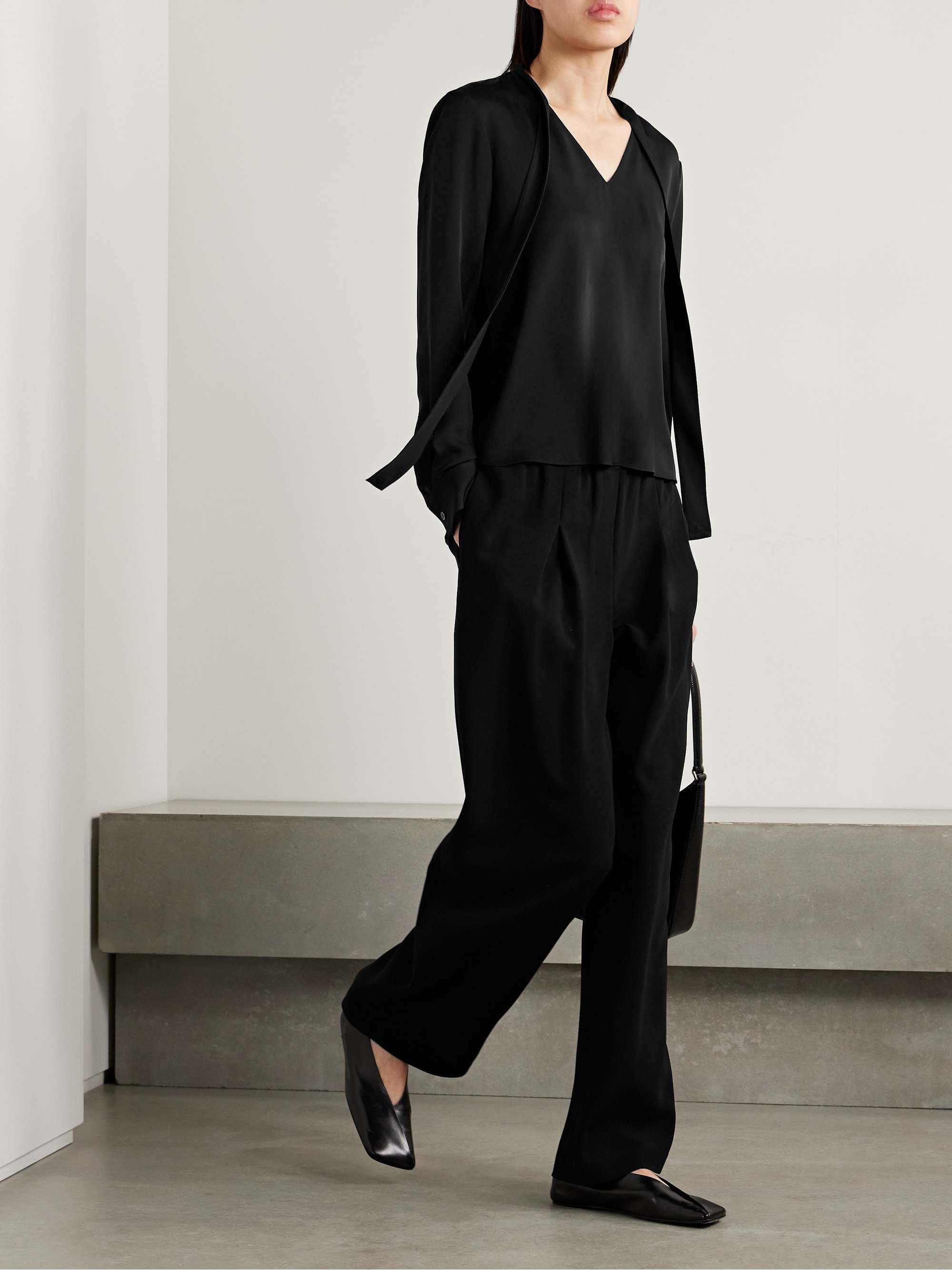 Tie-neck silk crepe de chine blouse view