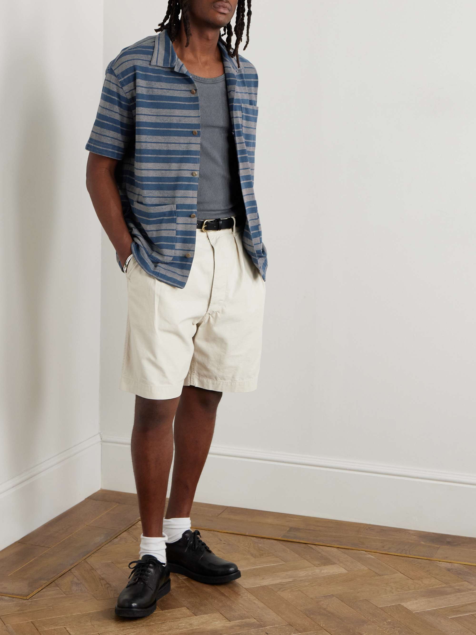 Hawkes Straight-Leg Pleated Cotton-Twill Shorts view