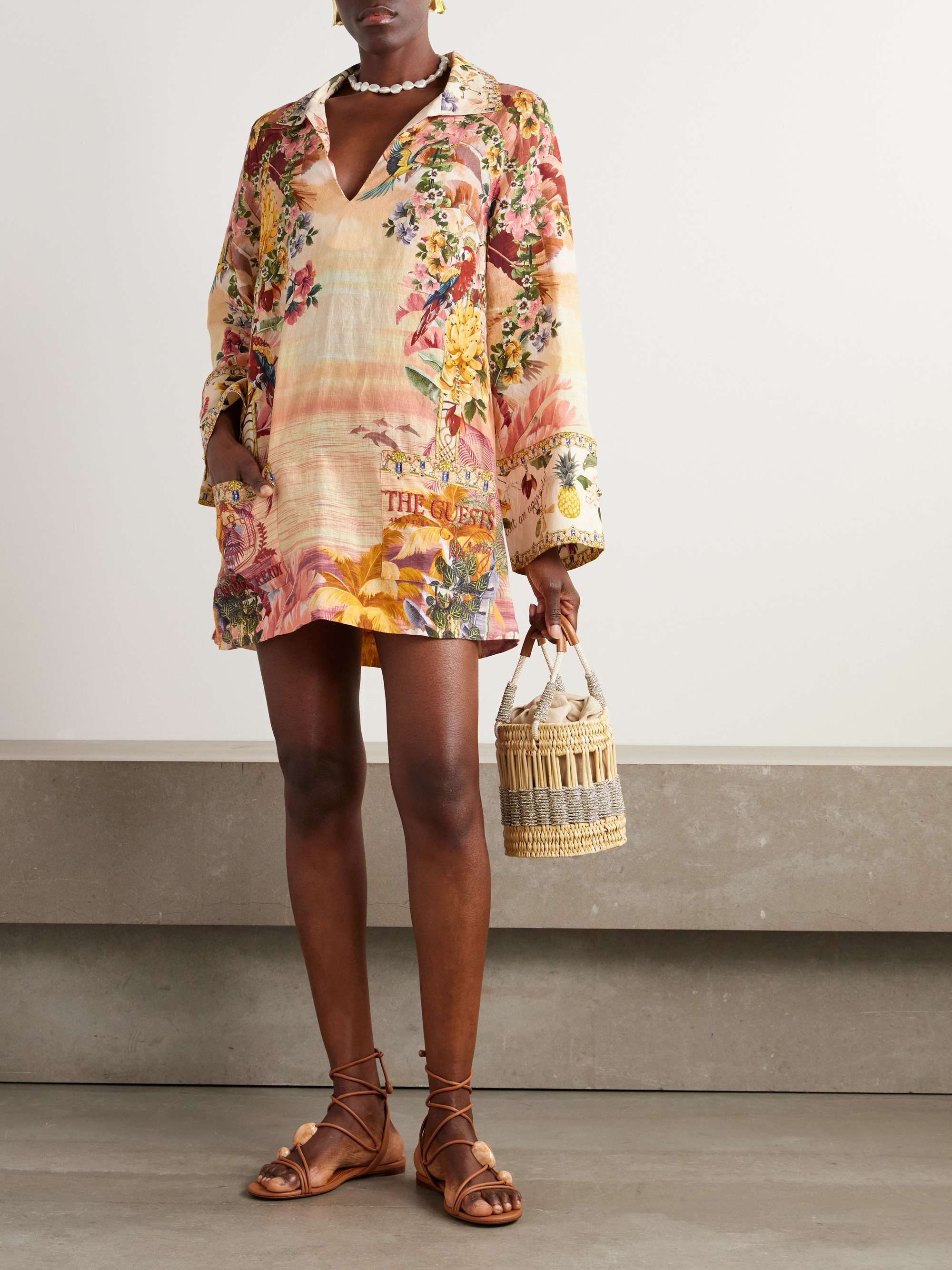 + The White Lotus crystal-embellished printed linen mini dress view