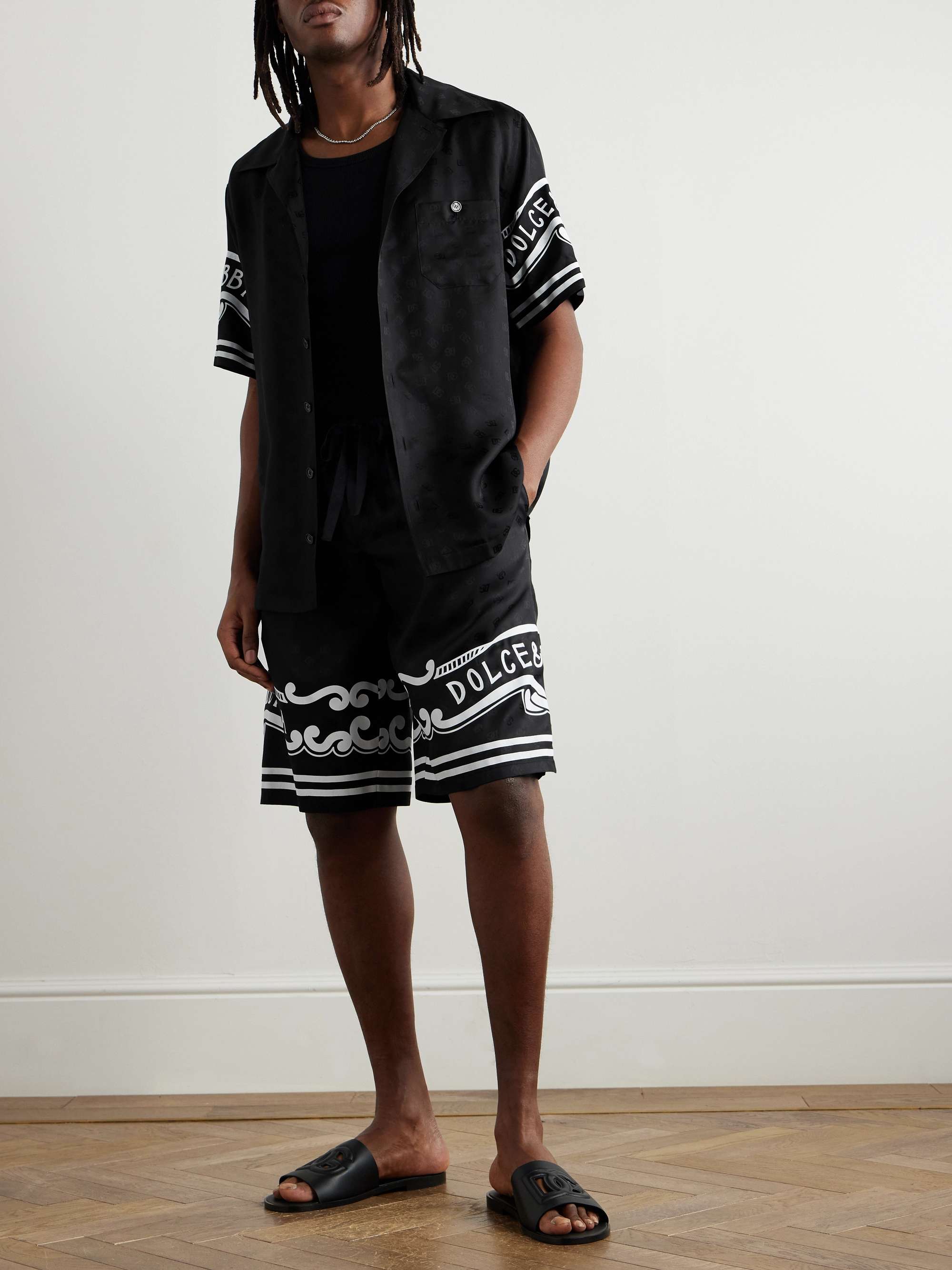 Logo-Print Silk-Twill Jacquard Drawstring Bermuda Shorts view