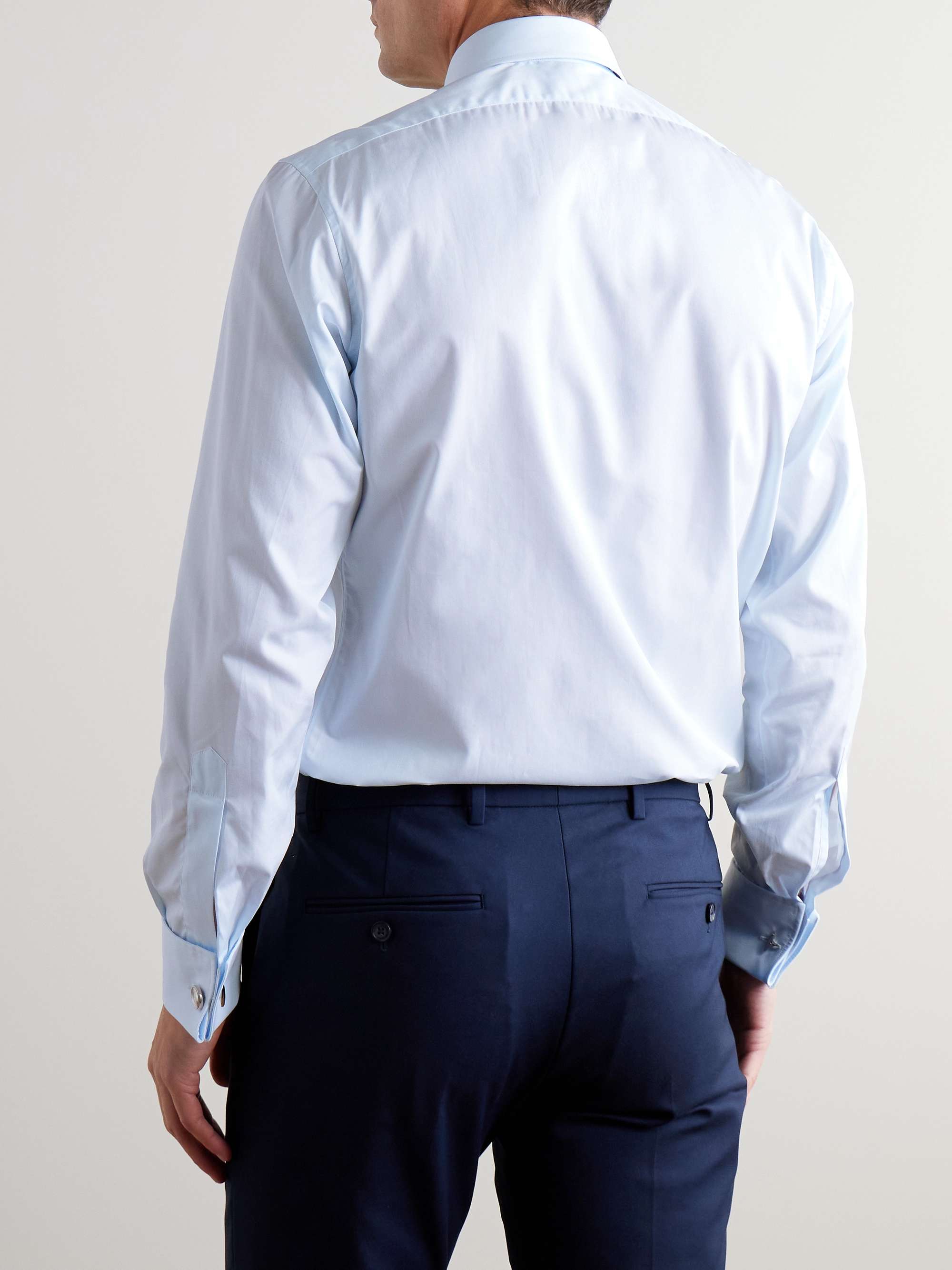 Blue Slim-Fit Double Cuff Cotton-Poplin Shirt view