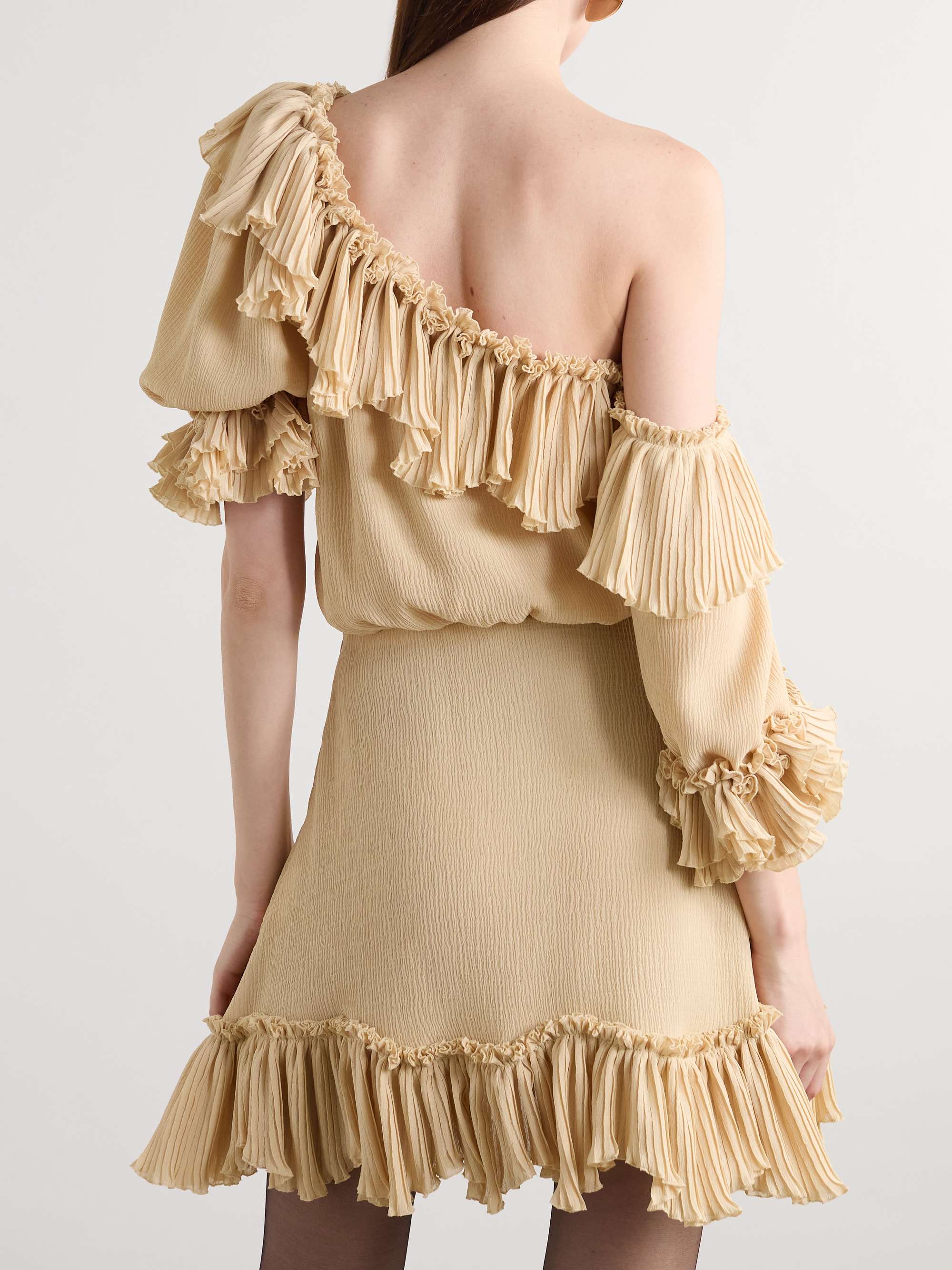 Off-the-shoulder ruffled silk-crepon mini dress view