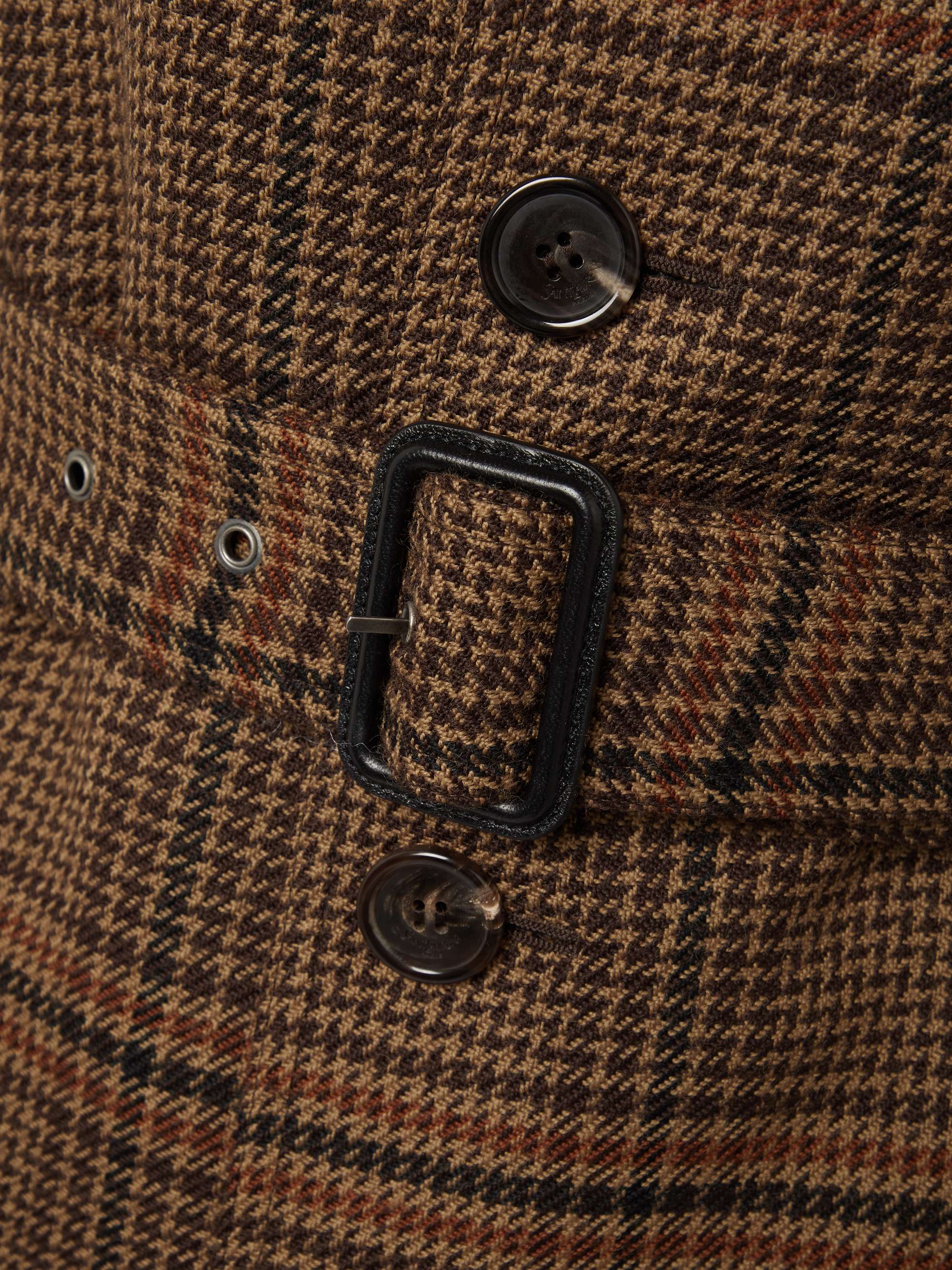 Belted checked wool trench coat view
