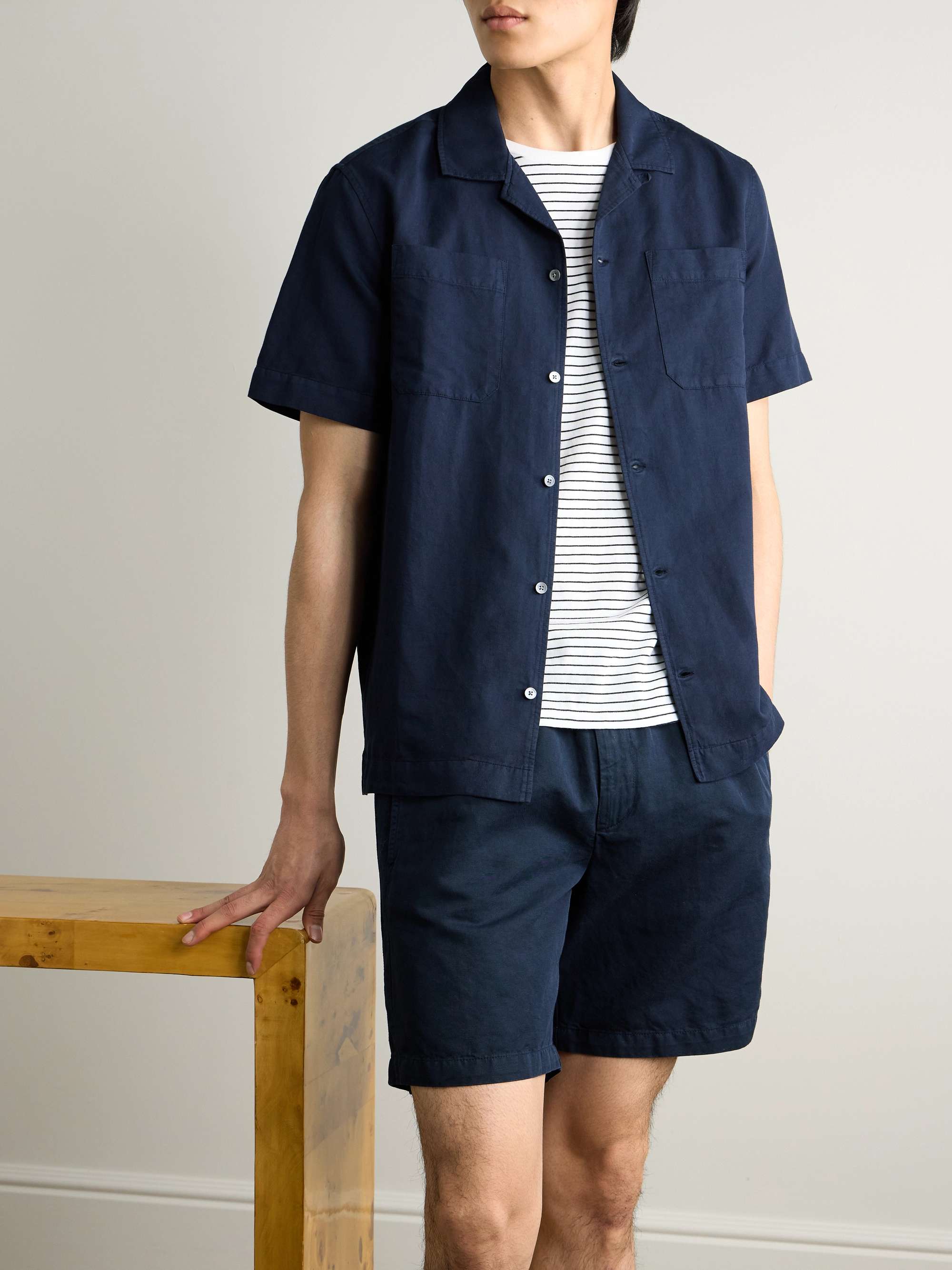 Michael Convertible-Collar Garment-Dyed Cotton and Linen-Blend Twill Shirt view