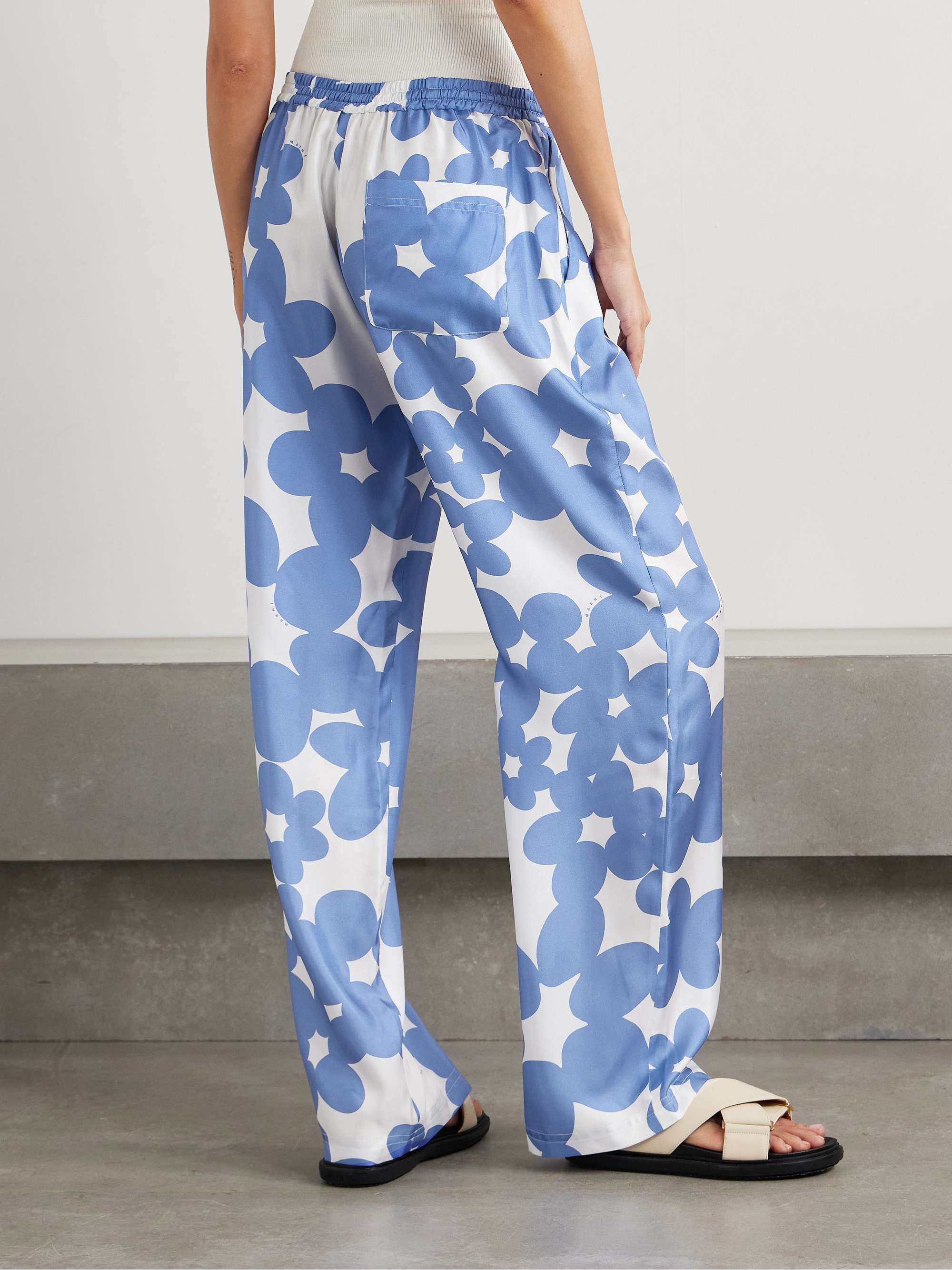 Floral-print silk-satin twill straight-leg pants view