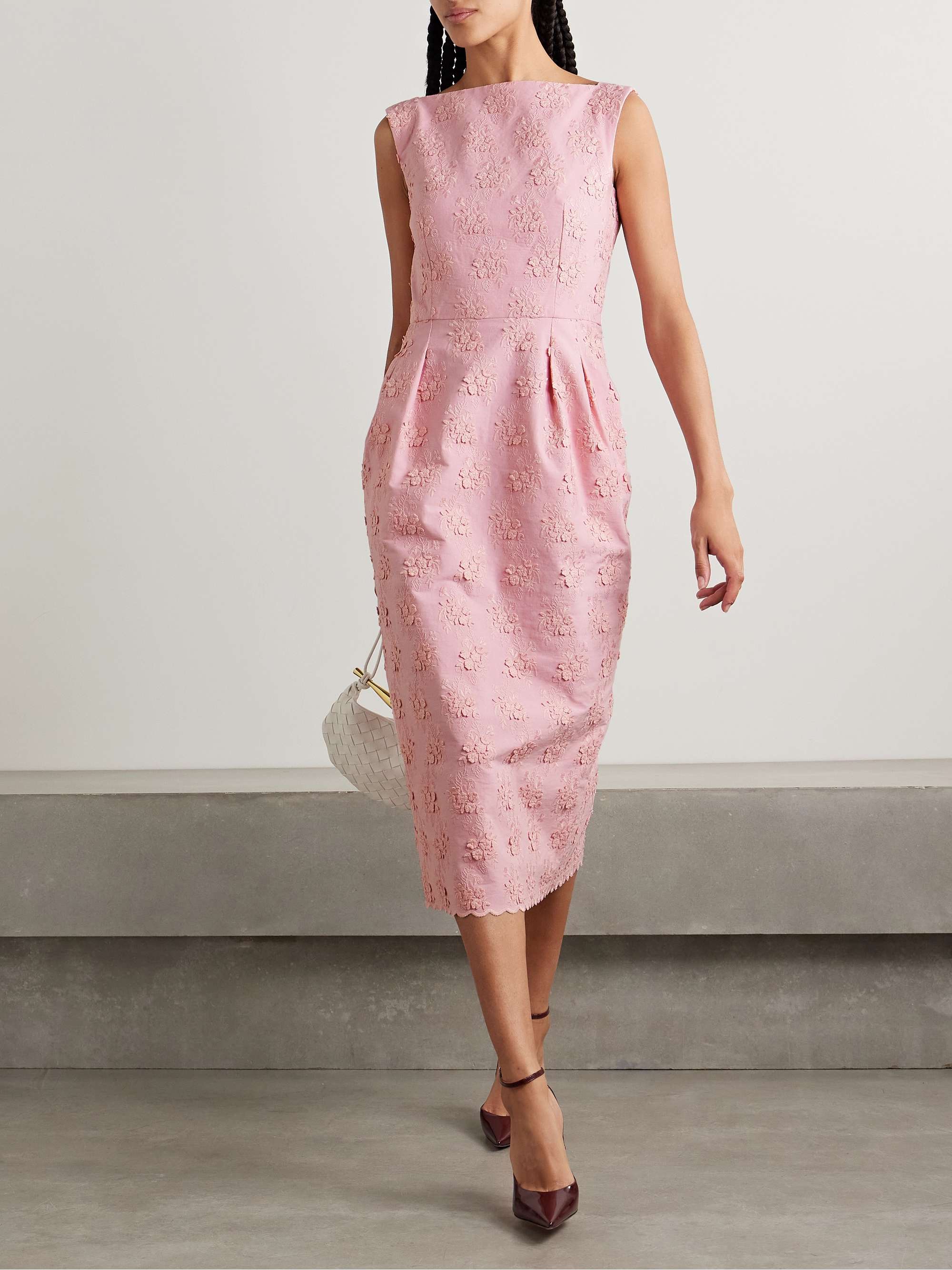 Embroidered appliquéd pleated canvas midi dress view