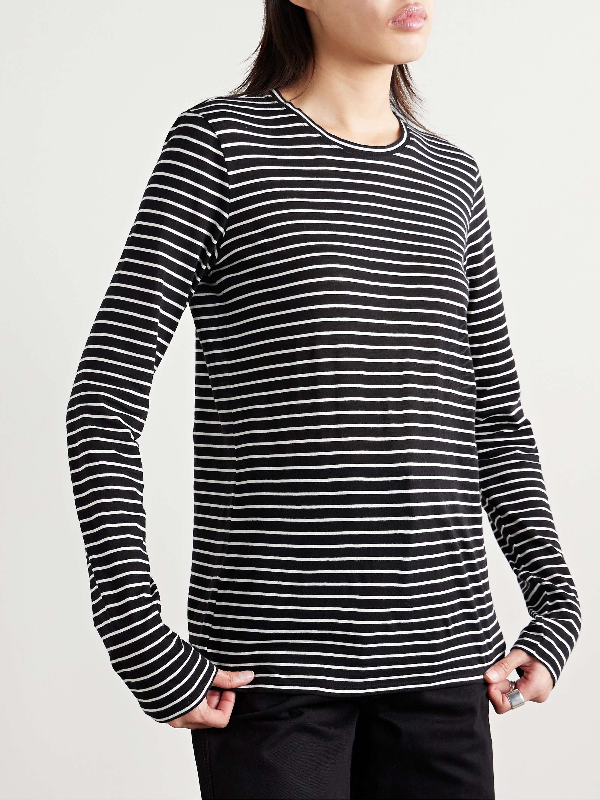 Mia striped cotton and linen-blend T-shirt view