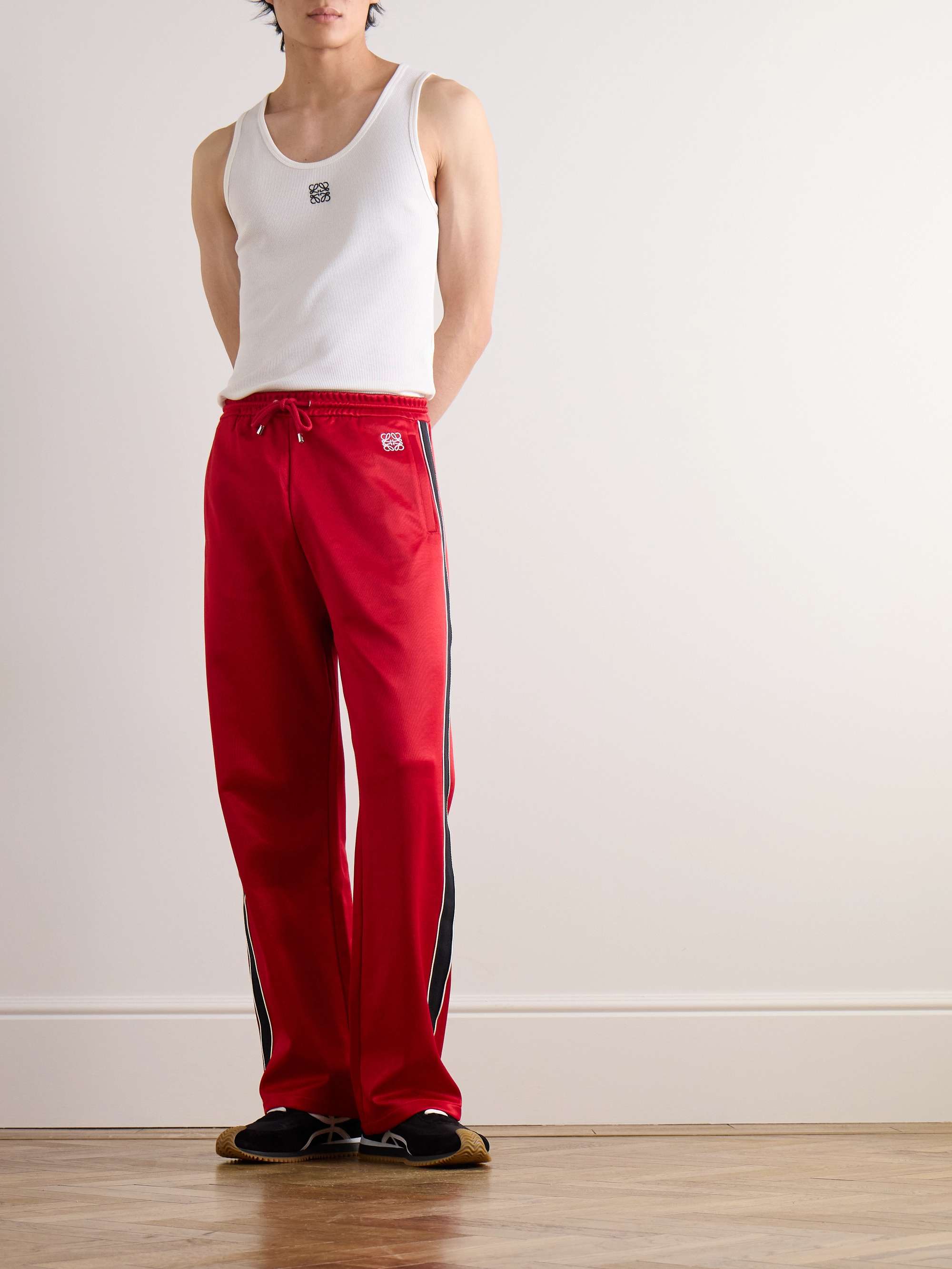 Straight-Leg Logo-Embroidered Striped Tech-Jersey Sweatpants view