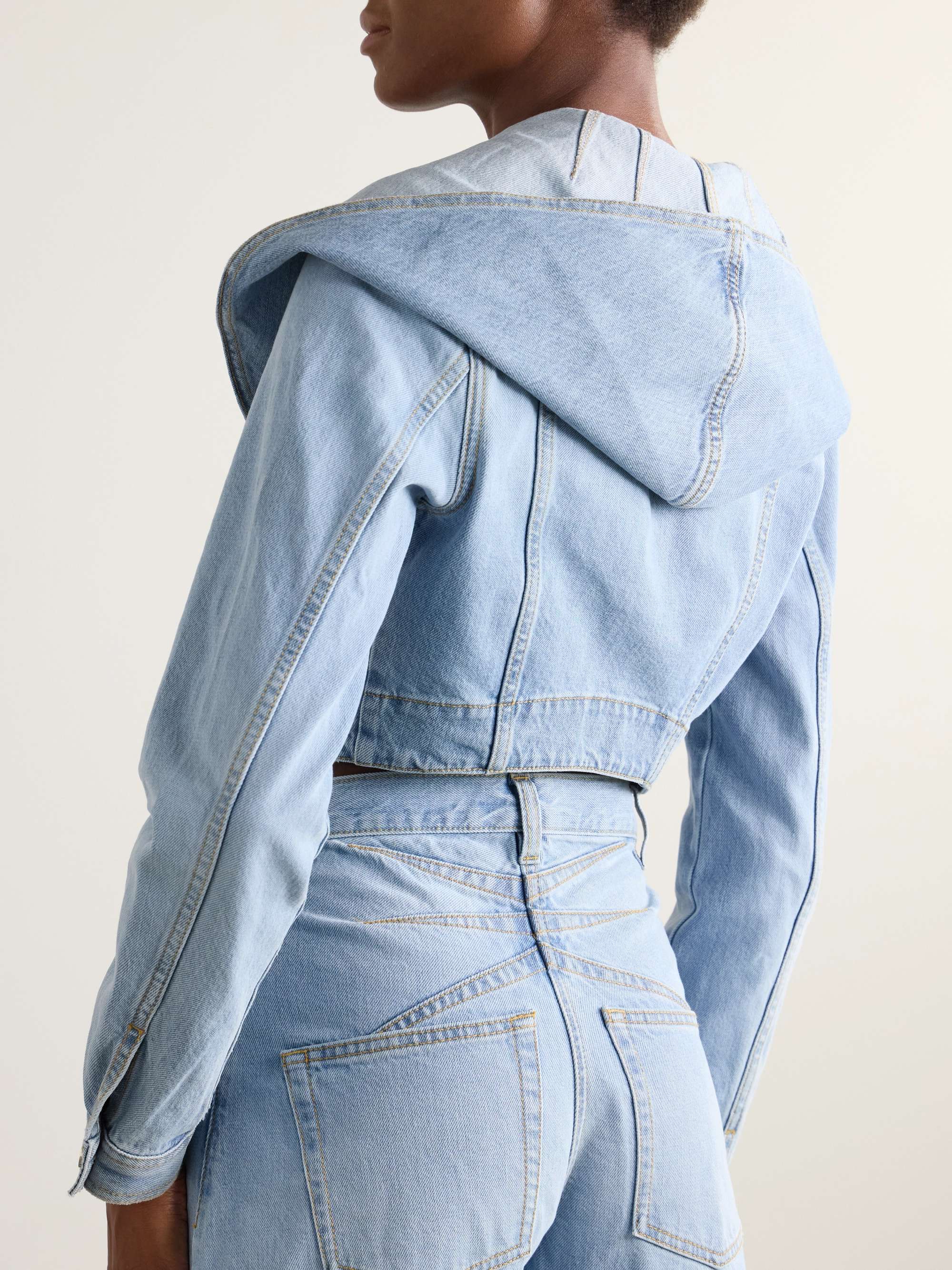 Cropped denim hooded jacket view