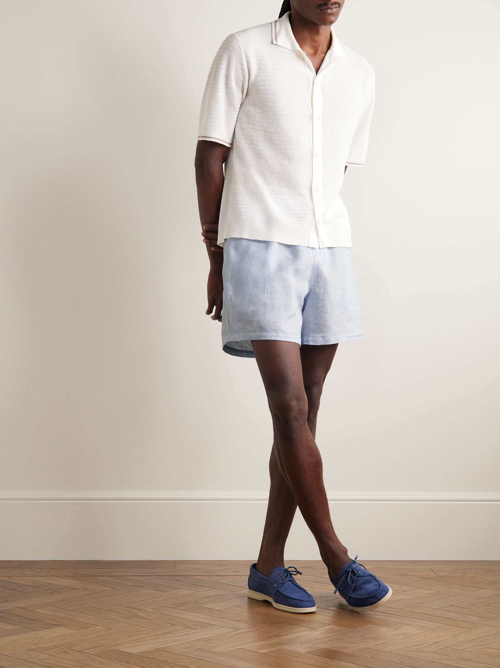 Arizona Straight-Leg Striped Linen Drawstring Bermuda Shorts view