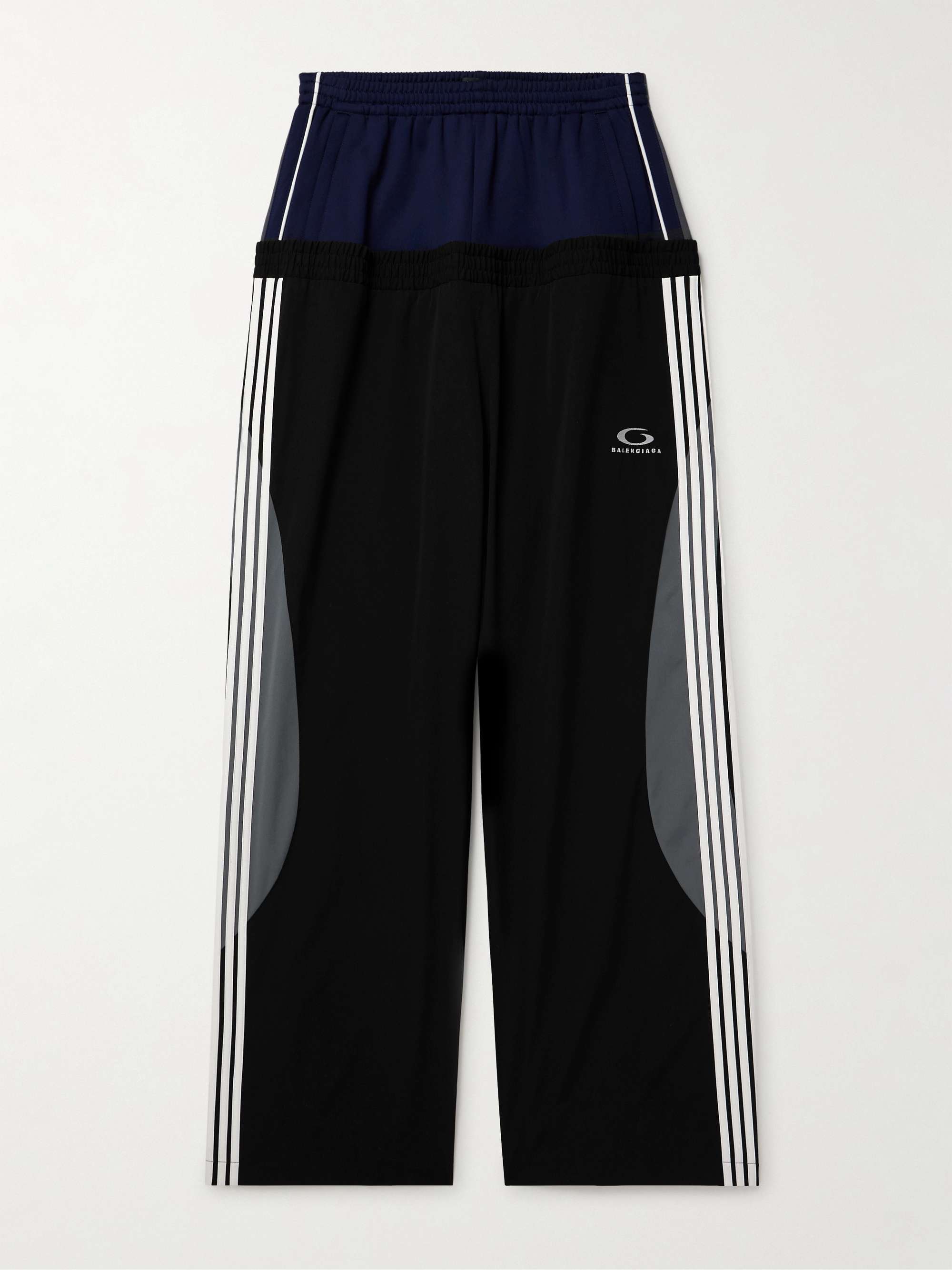 Wide-Leg Layered Striped Tech-Jersey and Shell Track Pants view
