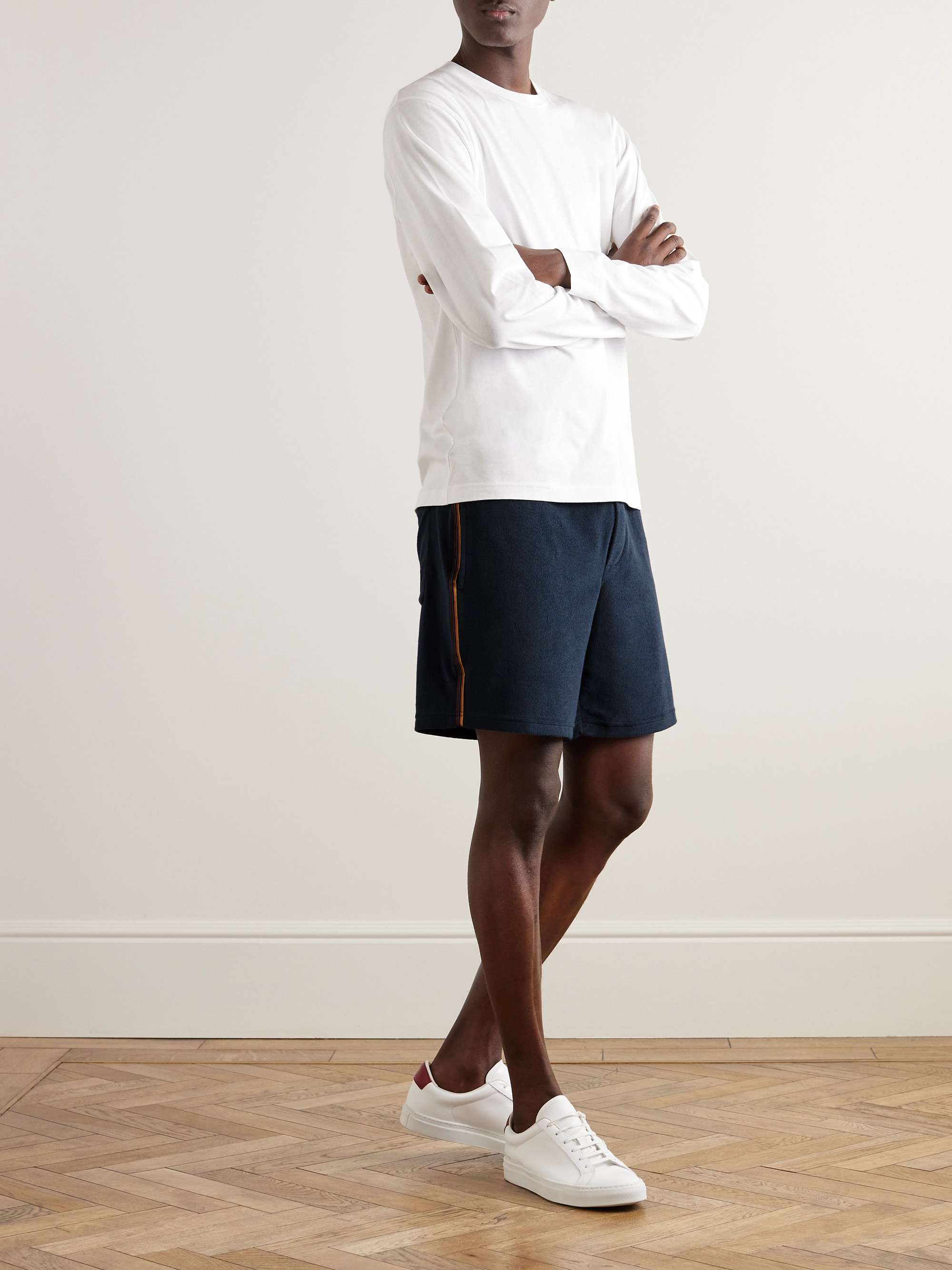 Straight-Leg Webbing-Trimmed Cotton-Blend Terry Drawstring Shorts view