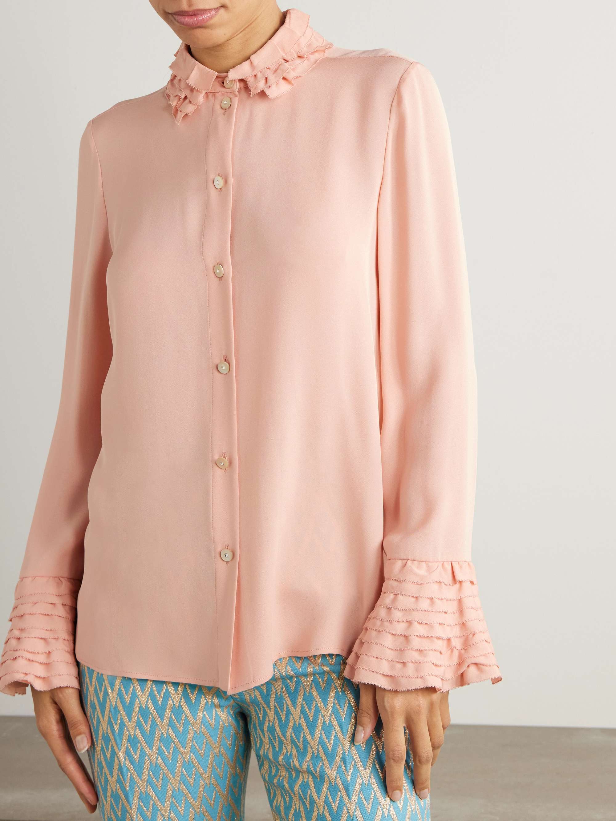 Ruffled silk-georgette shirt view