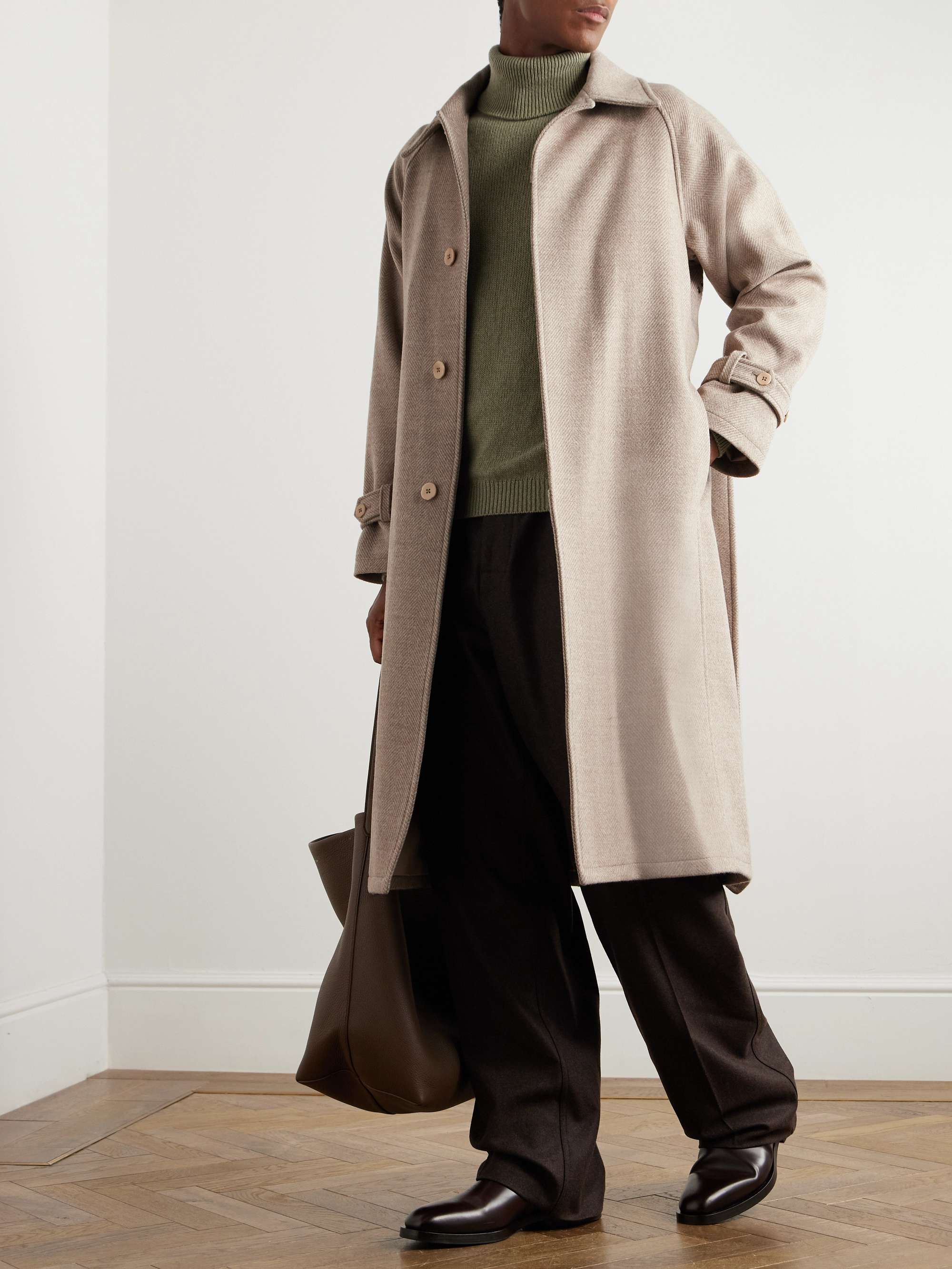 Belted Herringbone Wool Coat view