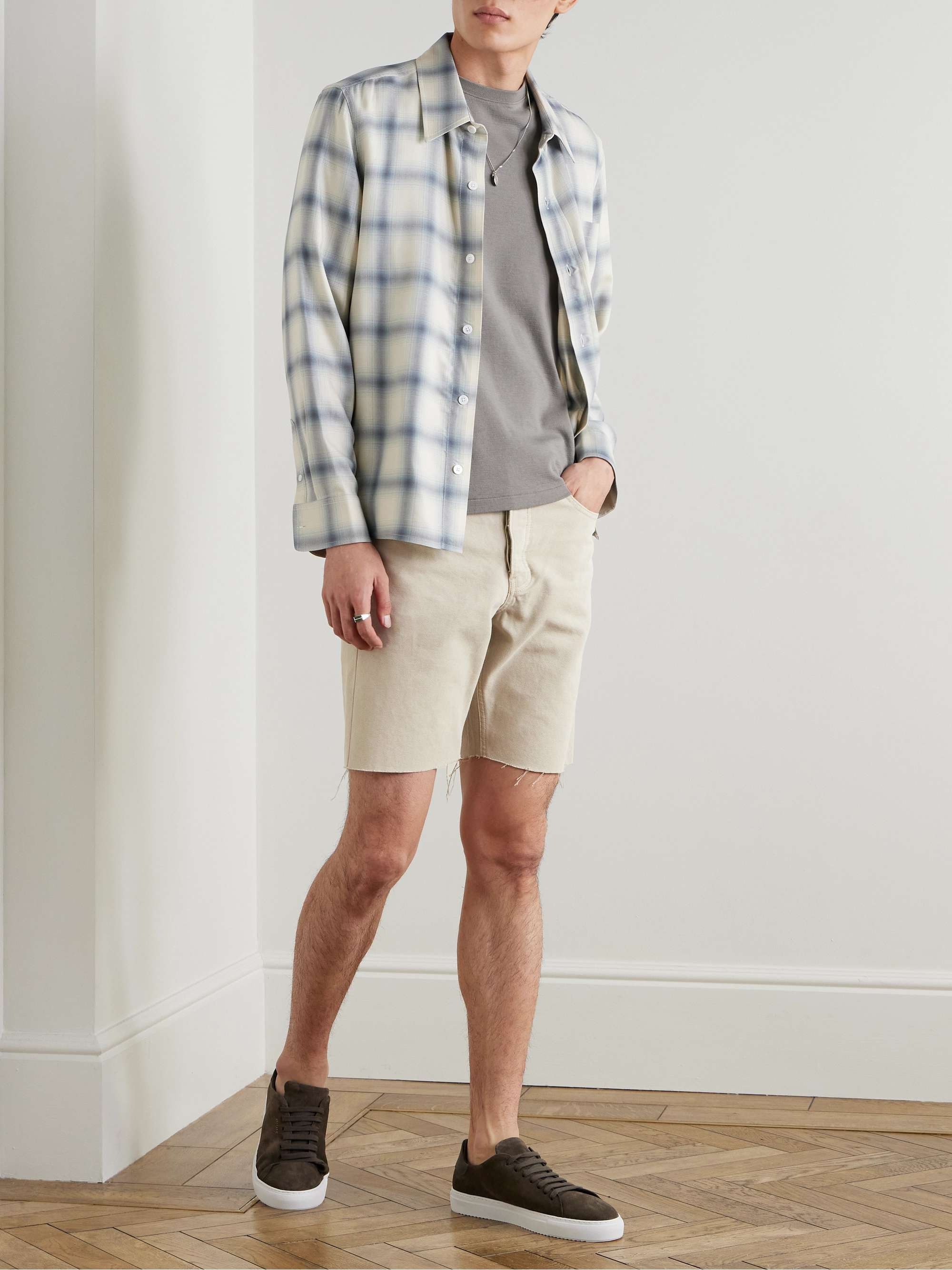 Distressed Straight-Leg Cotton-Canvas Shorts view