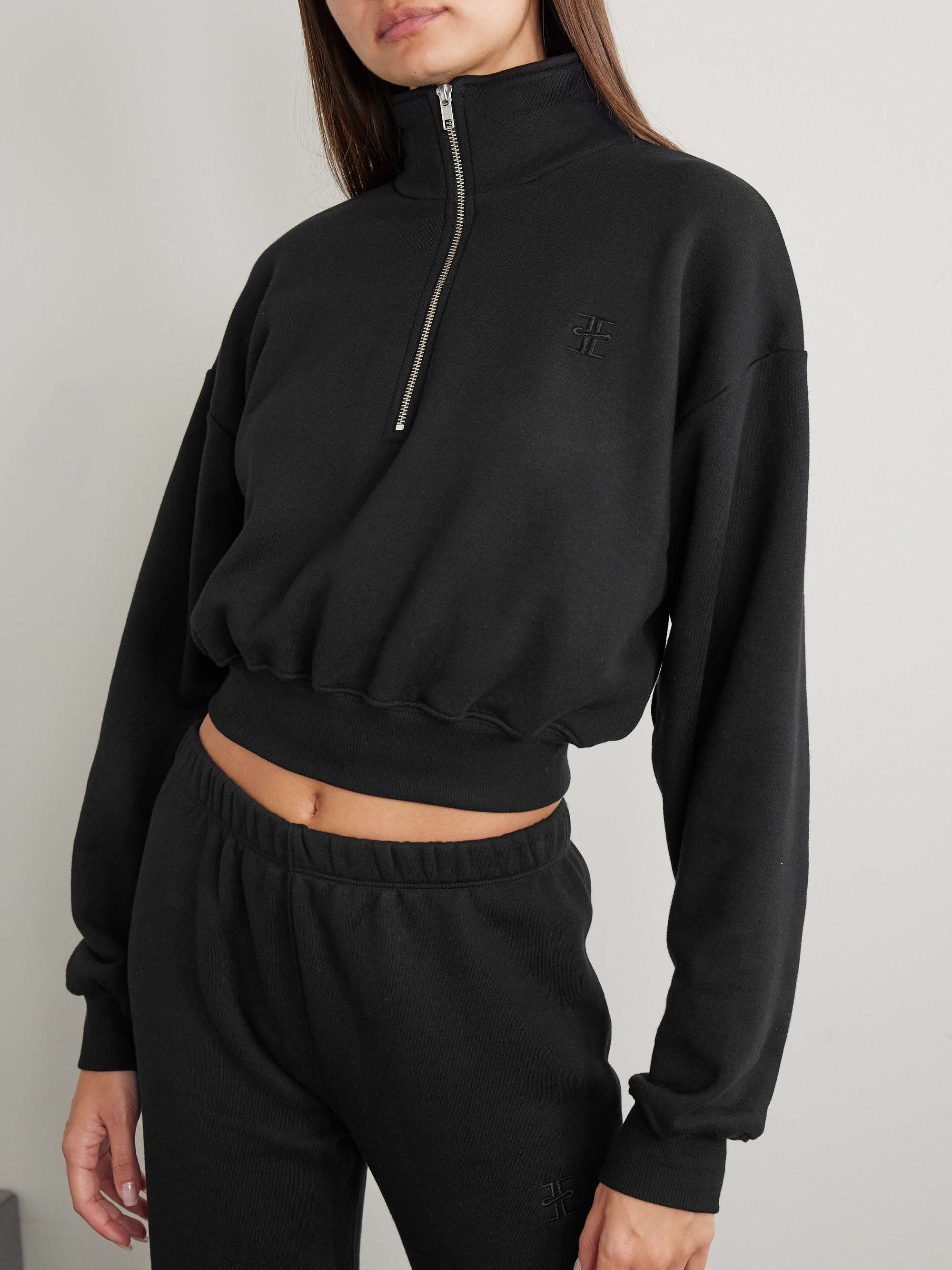 Cropped embroidered cotton and modal-blend jersey sweater view