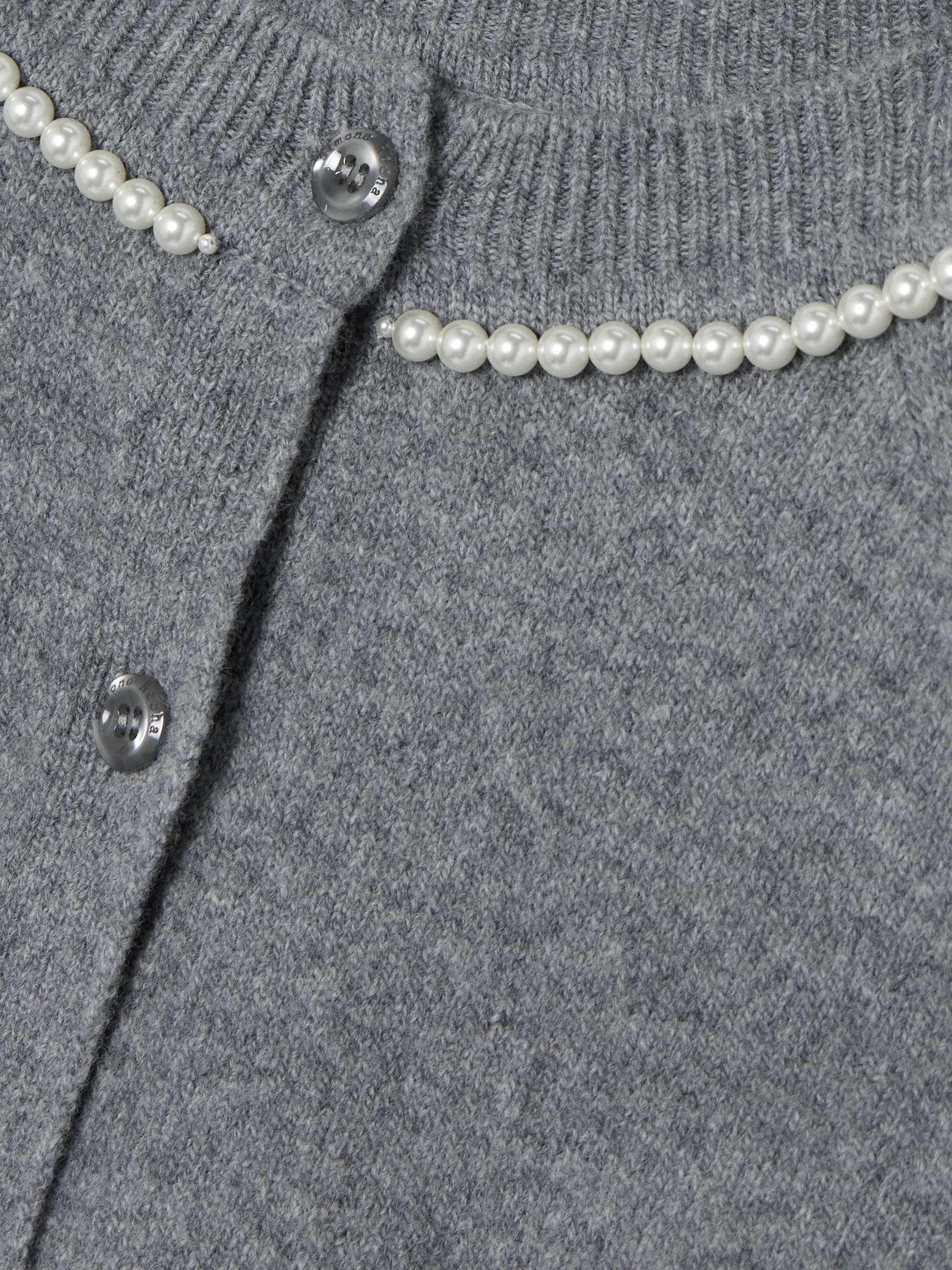 Open-back faux pearl-embellished wool-blend cardigan view