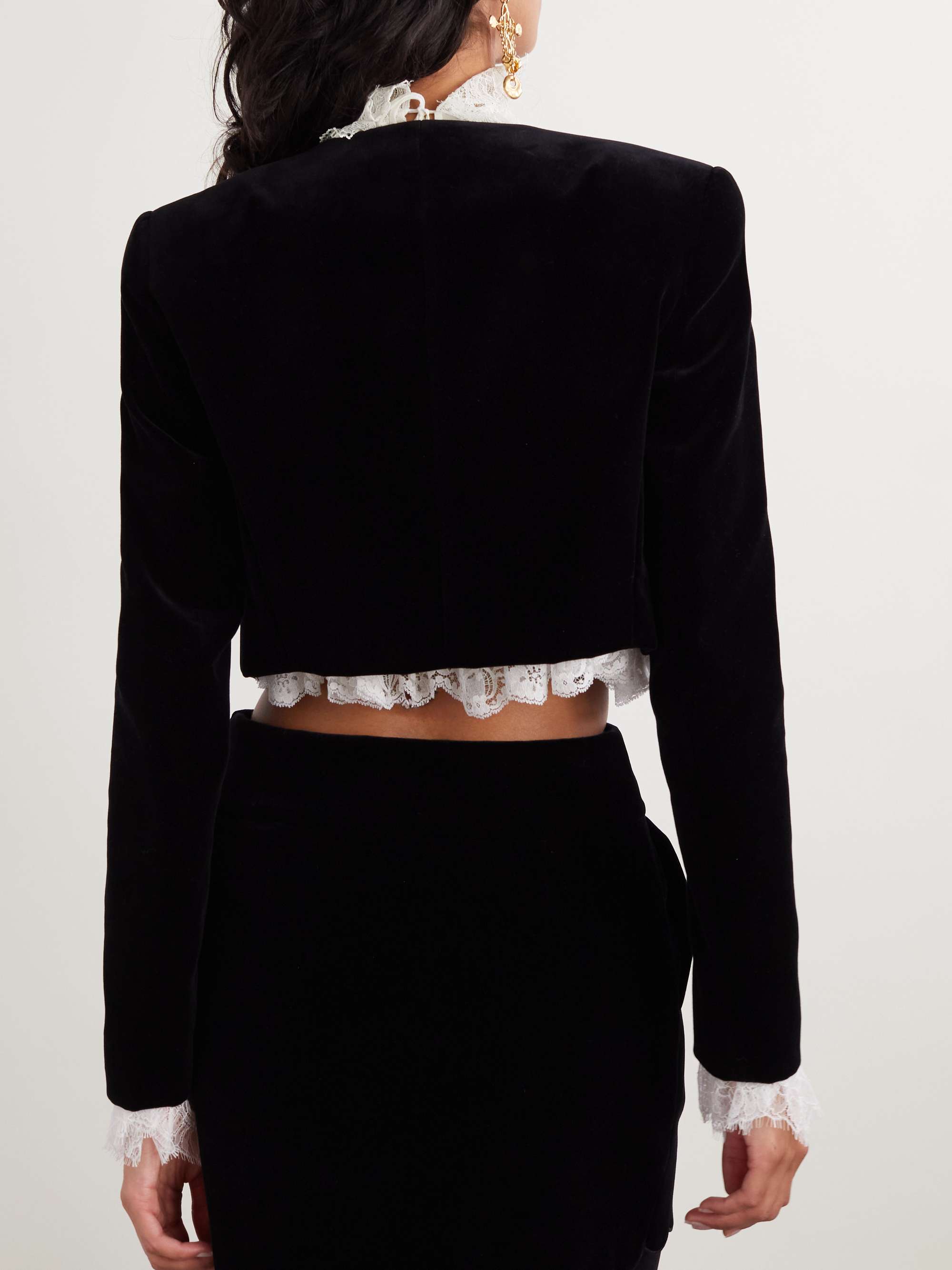 Cropped scalloped silk-velour jacket view