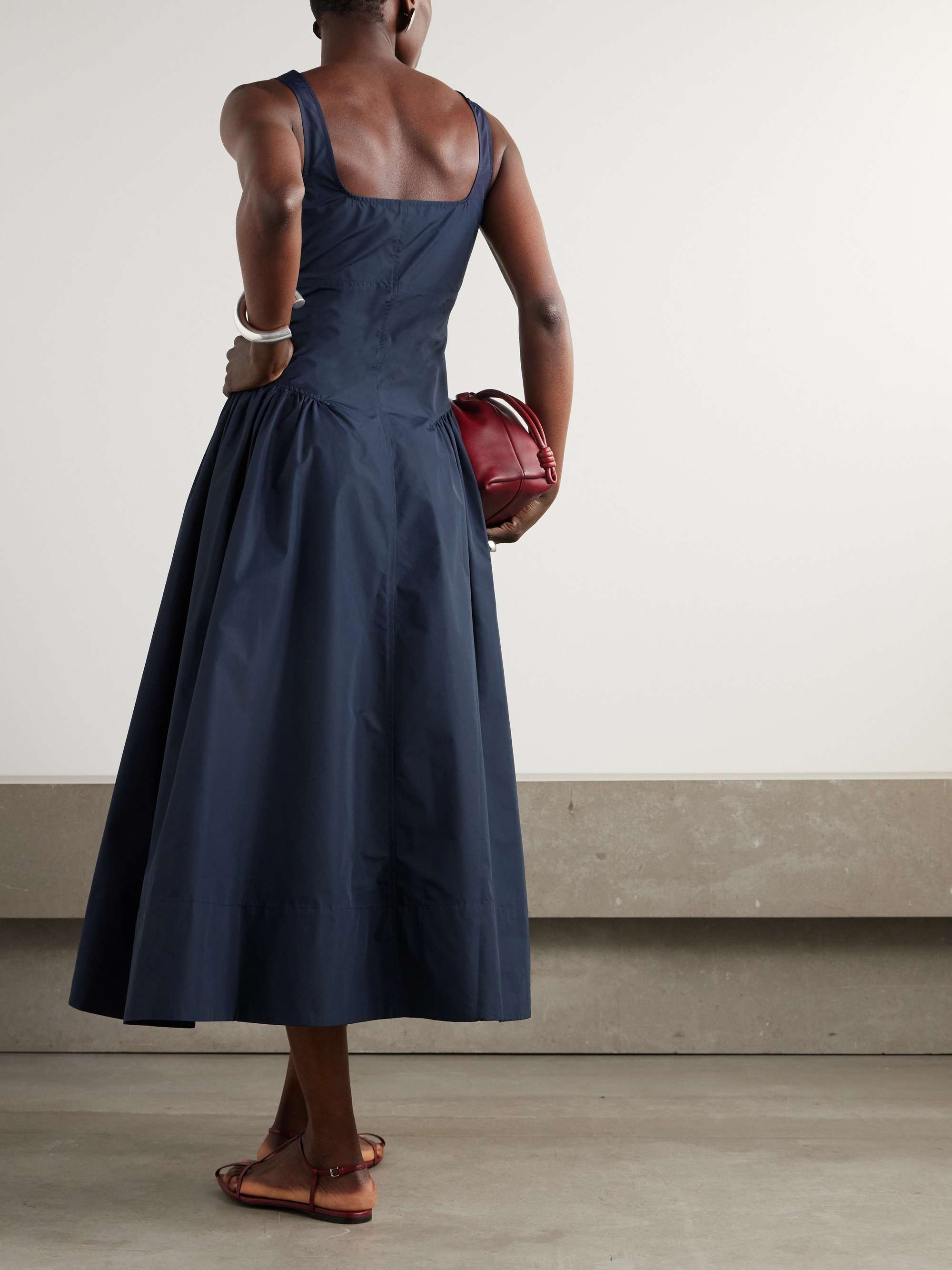 Kendall pleated paneled shell midi dress view