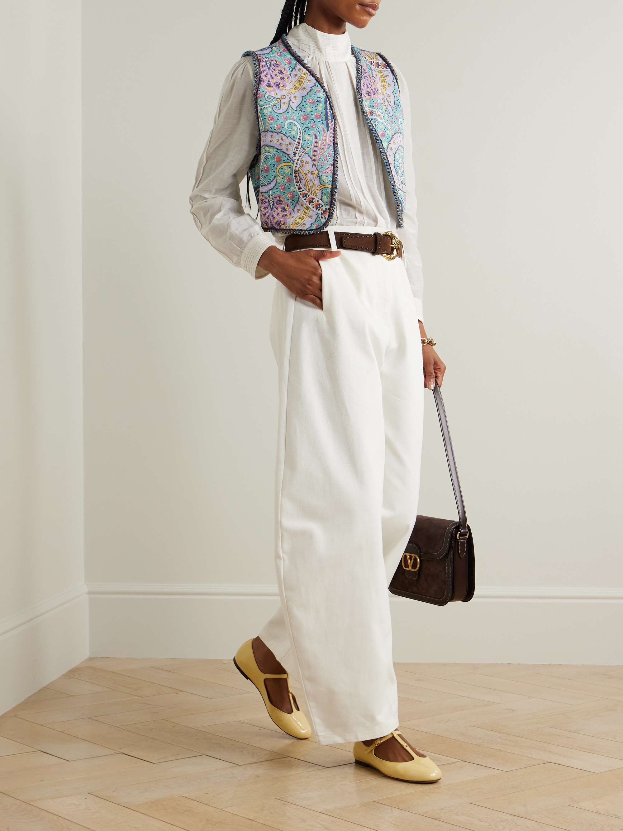 Cropped embroidered denim vest view