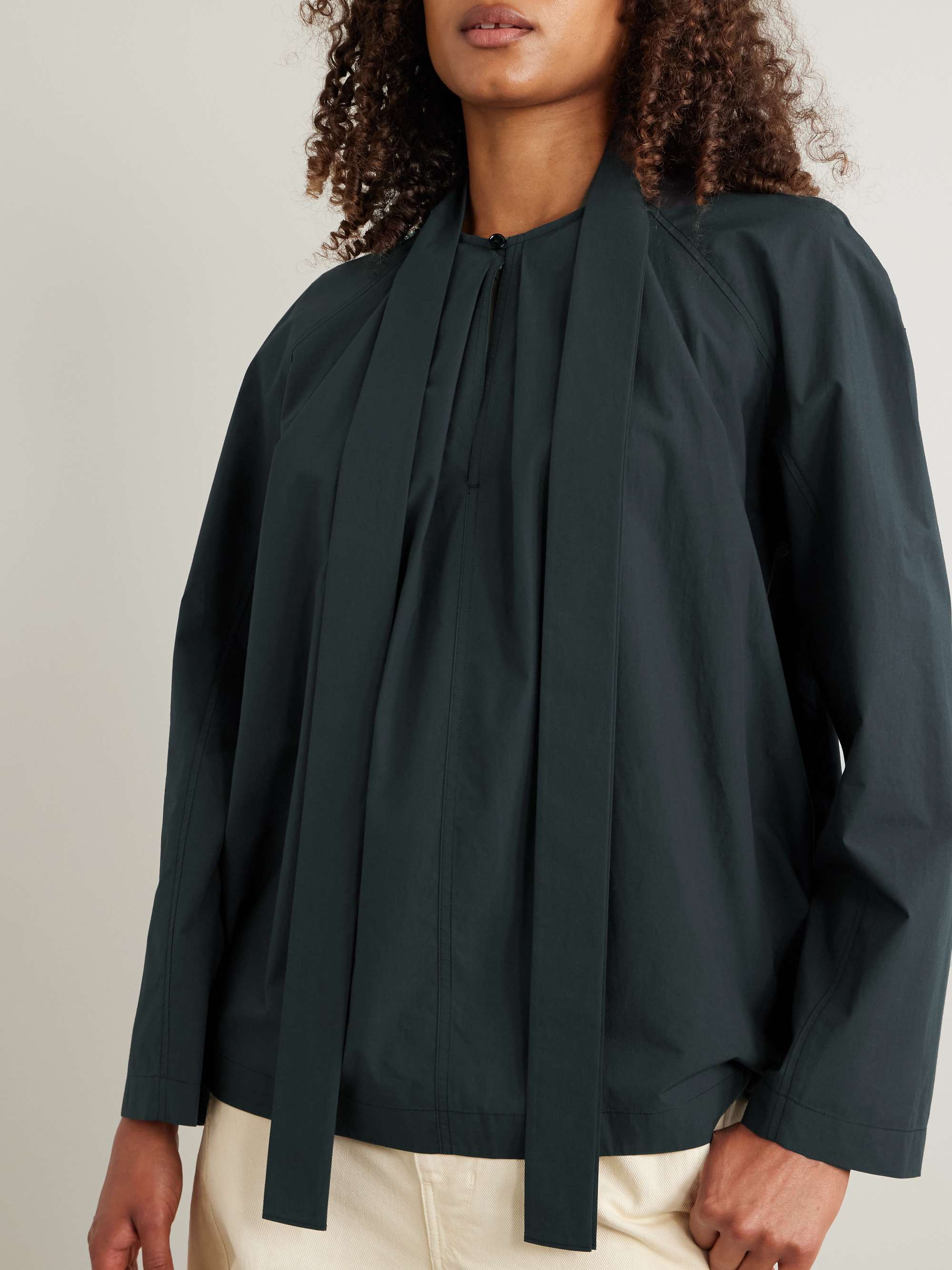 Ascot scarf-effect pleated washed cotton-poplin blouse view
