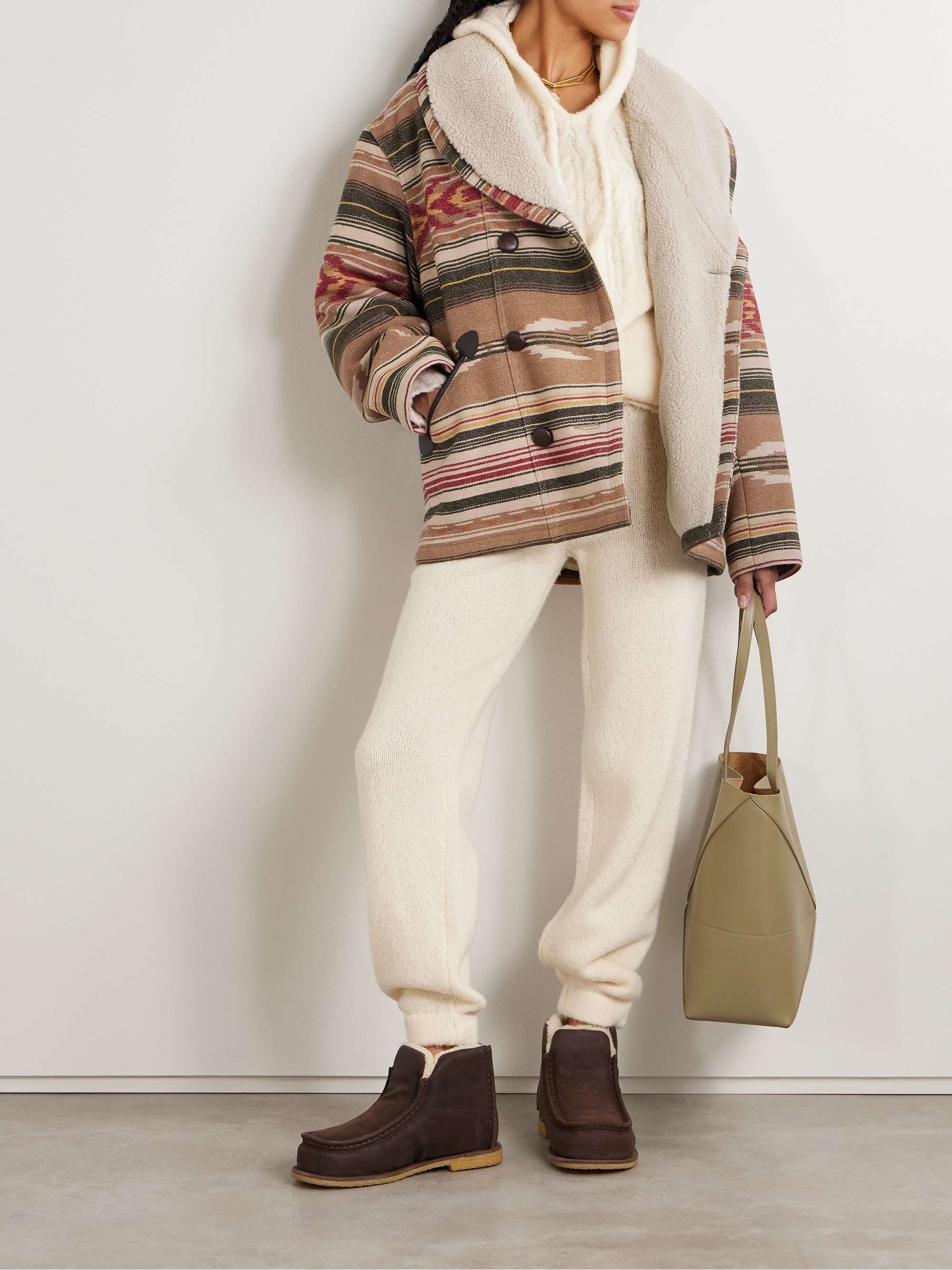 Dorcas double-breasted fleece-lined wool-blend jacquard coat view