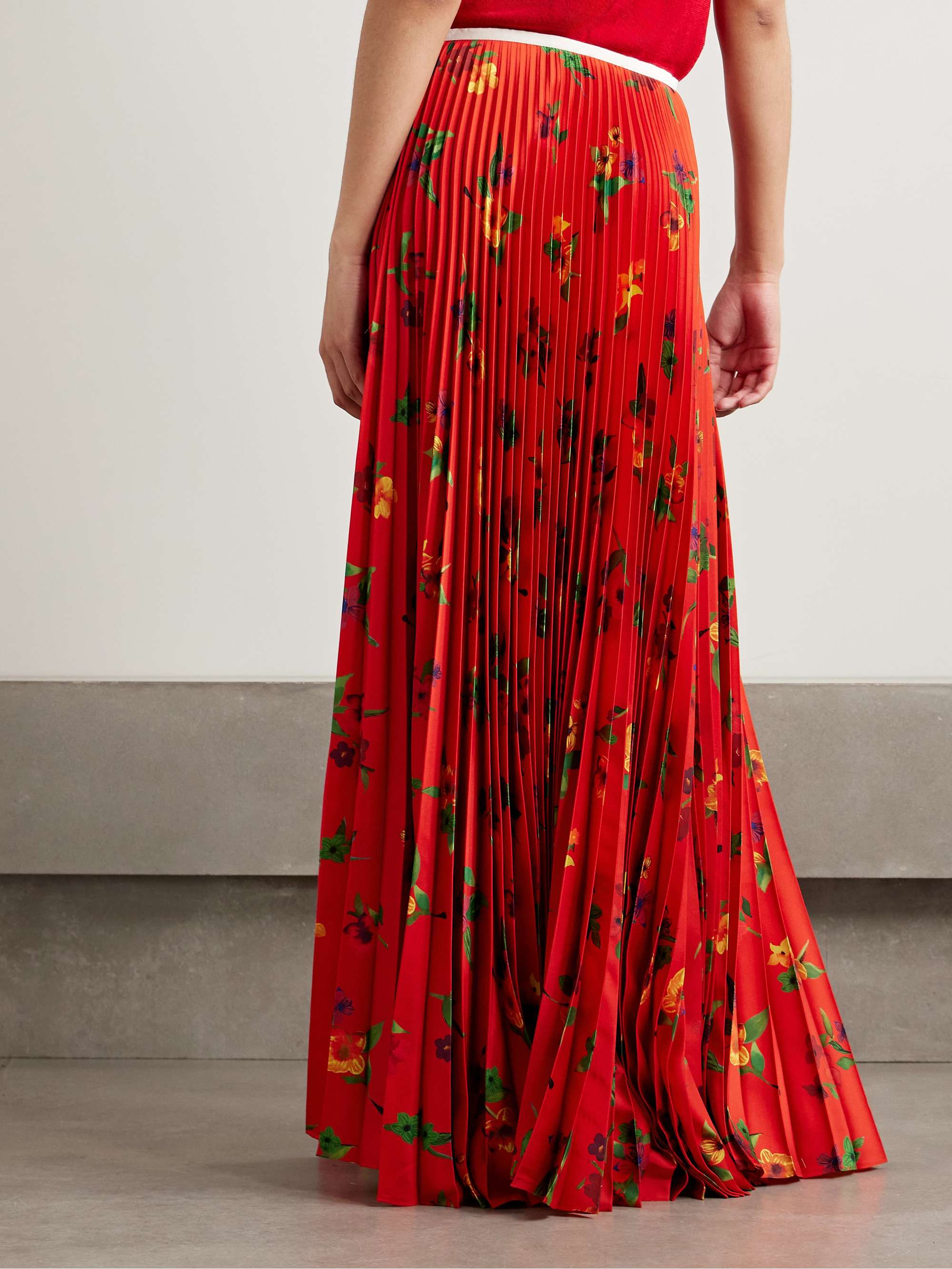 Sunray pleated floral-print satin maxi skirt view